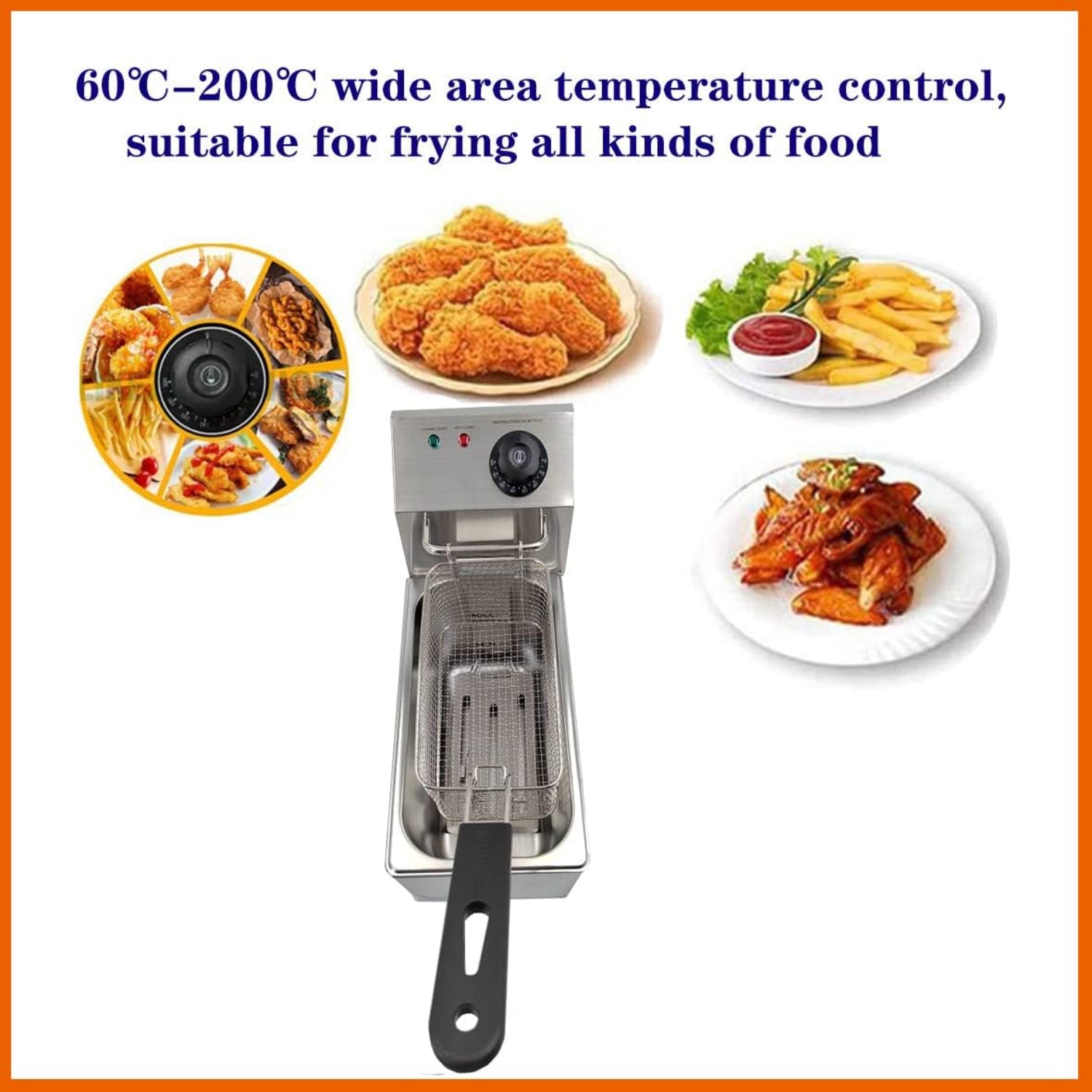Benchtop Electric Deep Fryer 60°C-200°C Adjustable Temperature Control with Removable Oil Filter Basket Easy Clean 1500W Commercial Household Fryer Cookware (Fryer)