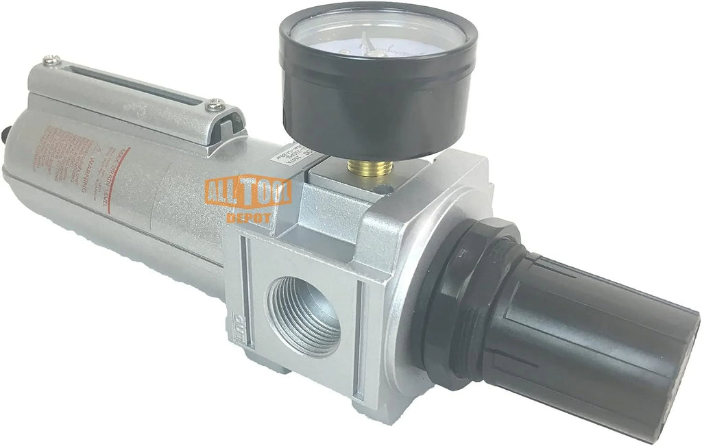 NPT HEAVY DUTY Compressed Air In Line Filter Regulator Combo Piggyback, Metal Bowl, 5 Micron , Adjustable From 7 To 175 PSI (AUTO DRAIN)