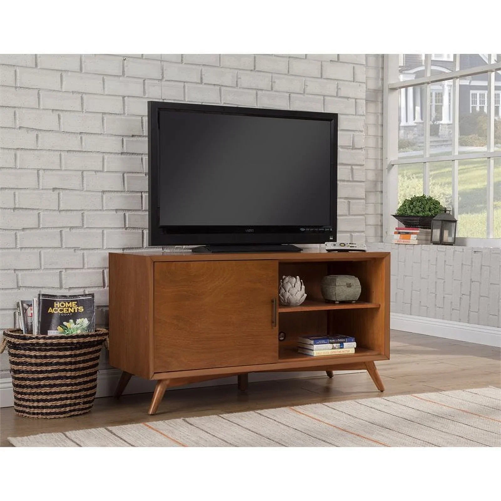 Home Square 4 Piece Set with Small TV Console Full Wood Bed & Large Nightstand