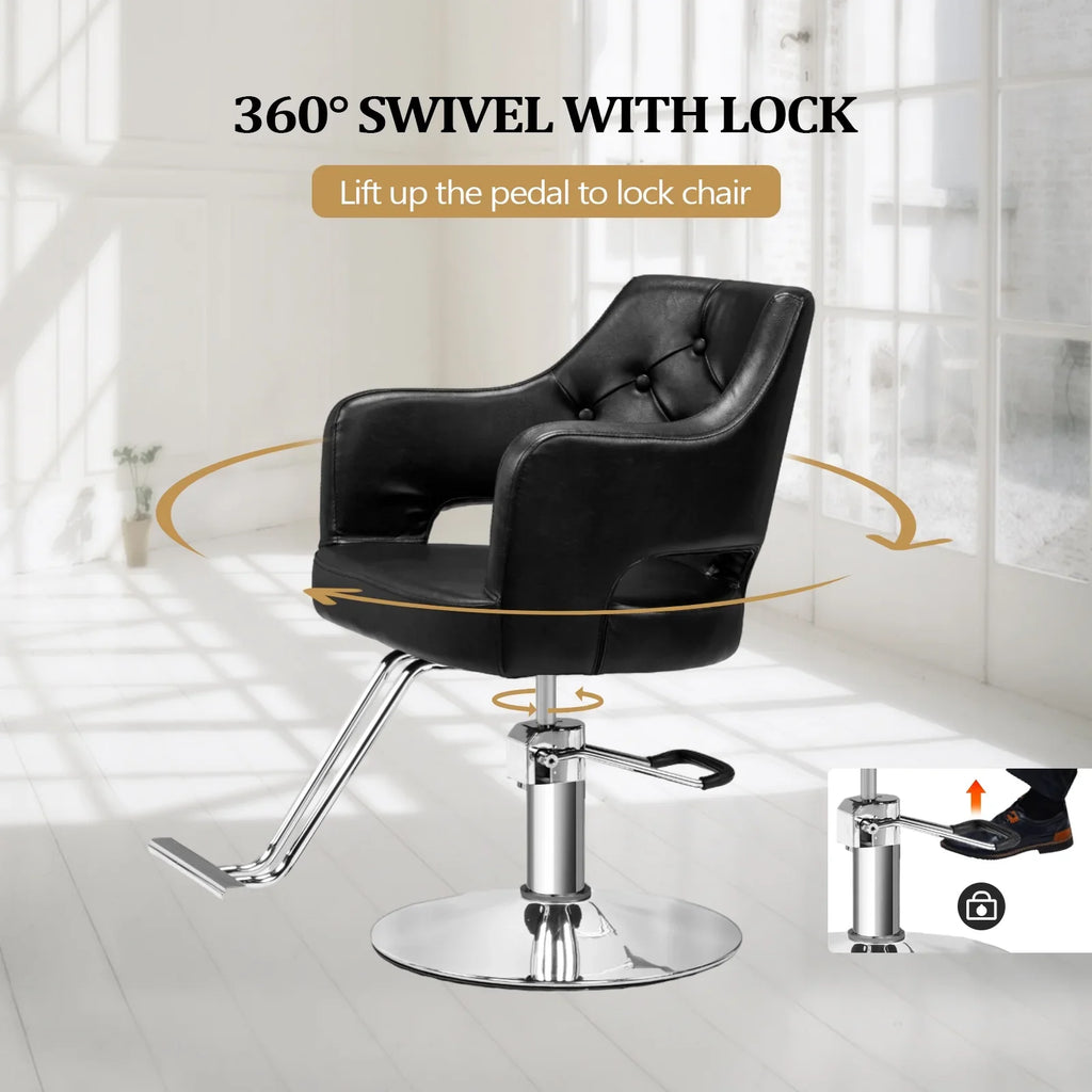 OmySalon Barber Chairs for Barbershop Black Styling Chair, Salon Chair for Hair Stylist, Heavy Duty Hydraulic Pump, 360°Swivel with Footrest
