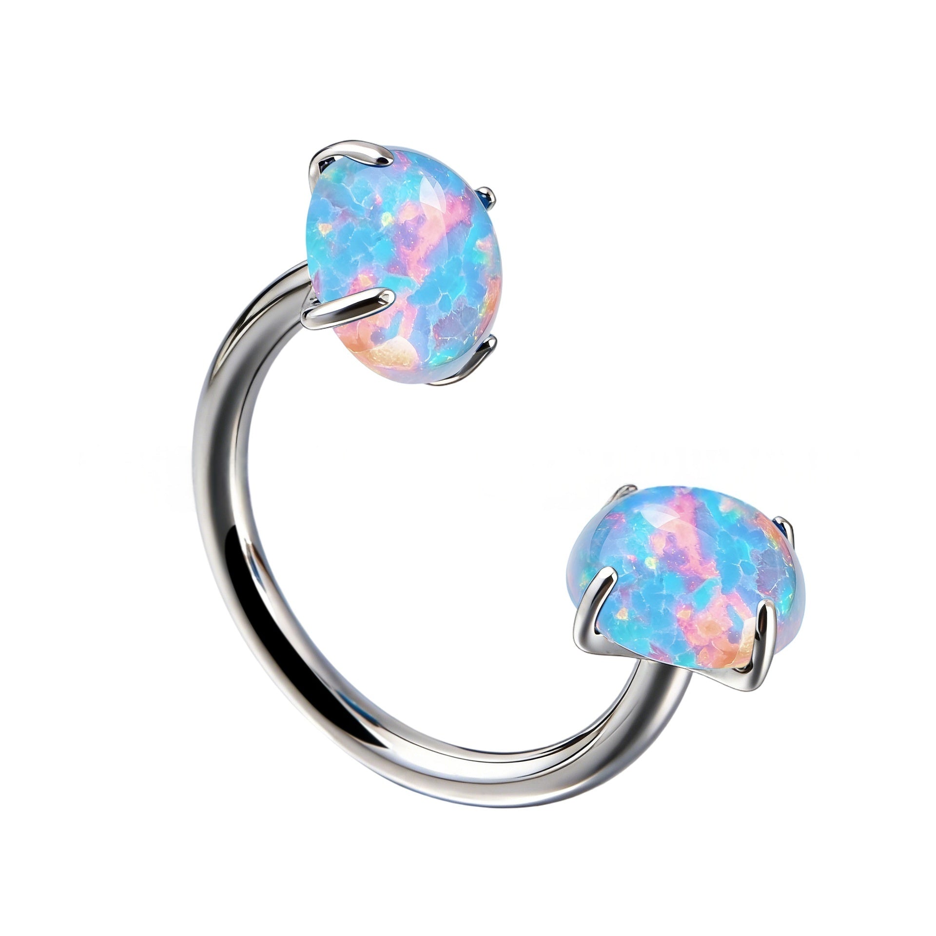 Internal Thread G23 Titanium Alloy Body Piercing Jewelry Opal Nose Ring
