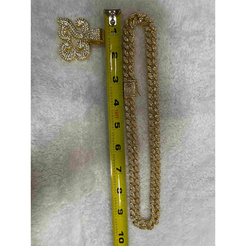 13mm Width Football Pendant Necklace,Number 23 Chain Iced Out Pendant Necklace, 3D Diamond Gold Zinc Alloy Stainless Steel Religious Zircon