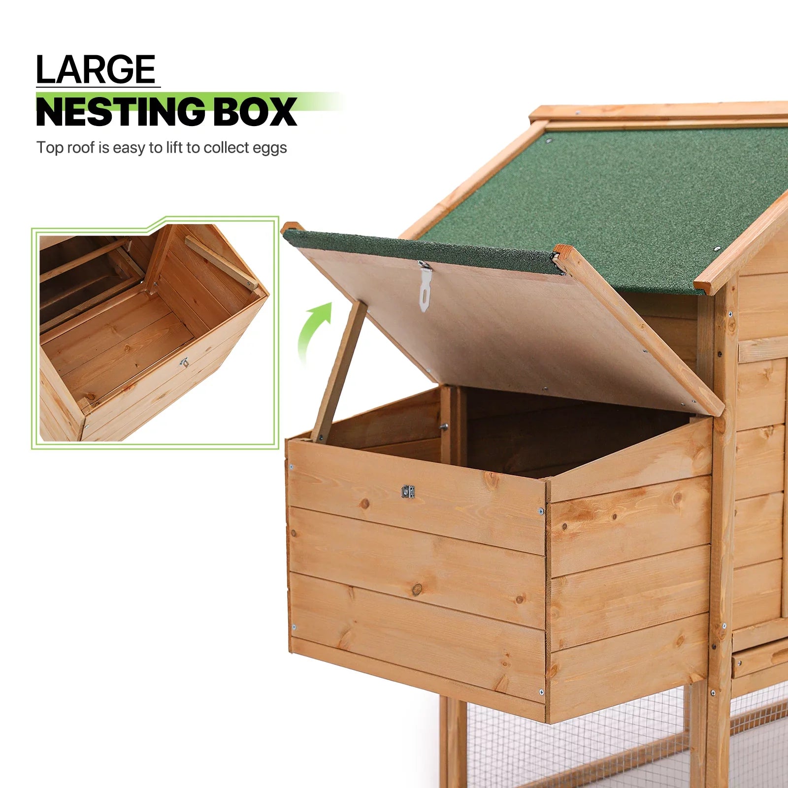 Magshion Outdoor Chicken Coop with Nesting Box, 80 inch Wooden Rabbit Hutch Poultry House with Run Cage, Slide-Out Tray and Waterproof Roof for Garden Backyard, Natural