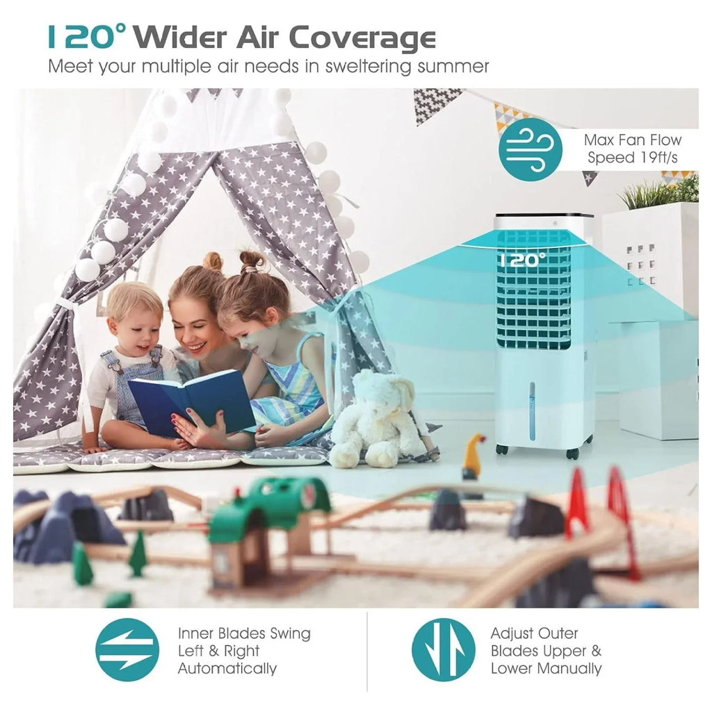 Evaporative Cooler, Include Control, 4 Ice Packs, Bladeless Fan with 4 Wind Modes, 3 Speeds, 7.5H Timer, 12L Water , LED Display, Portable Air Cooler for Indoor Use, Bedroom, White