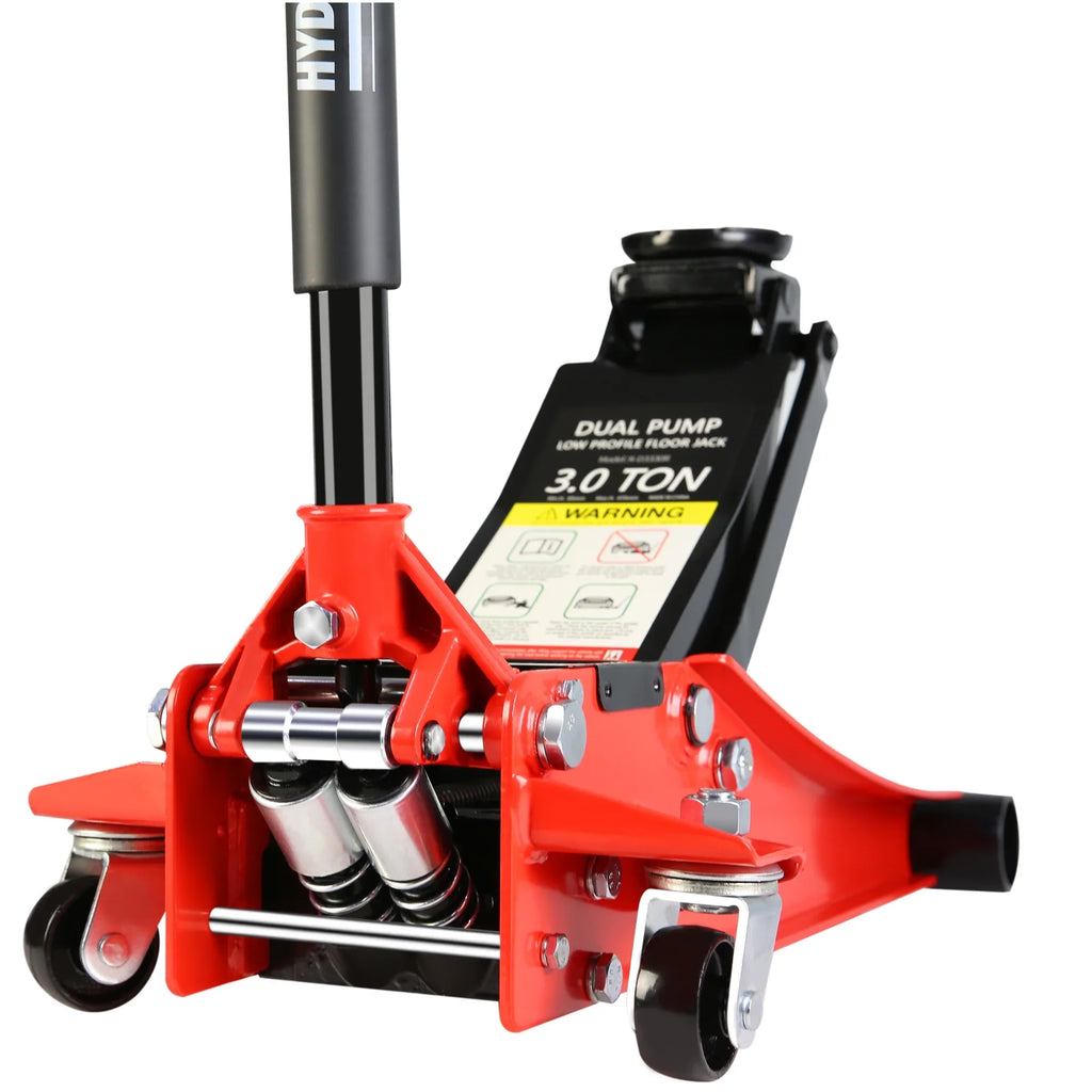 Low Profile Floor Jack, Seizeen 3 Ton(6600 lbs) Trolley Jack Dual Lift Pump, Quick Lift 3-3/10" - 18-4/20", Heavy-Duty Steel Jack with 45''L Extended Handle, Car Jack w/Wheels, Rubber Saddle, Red