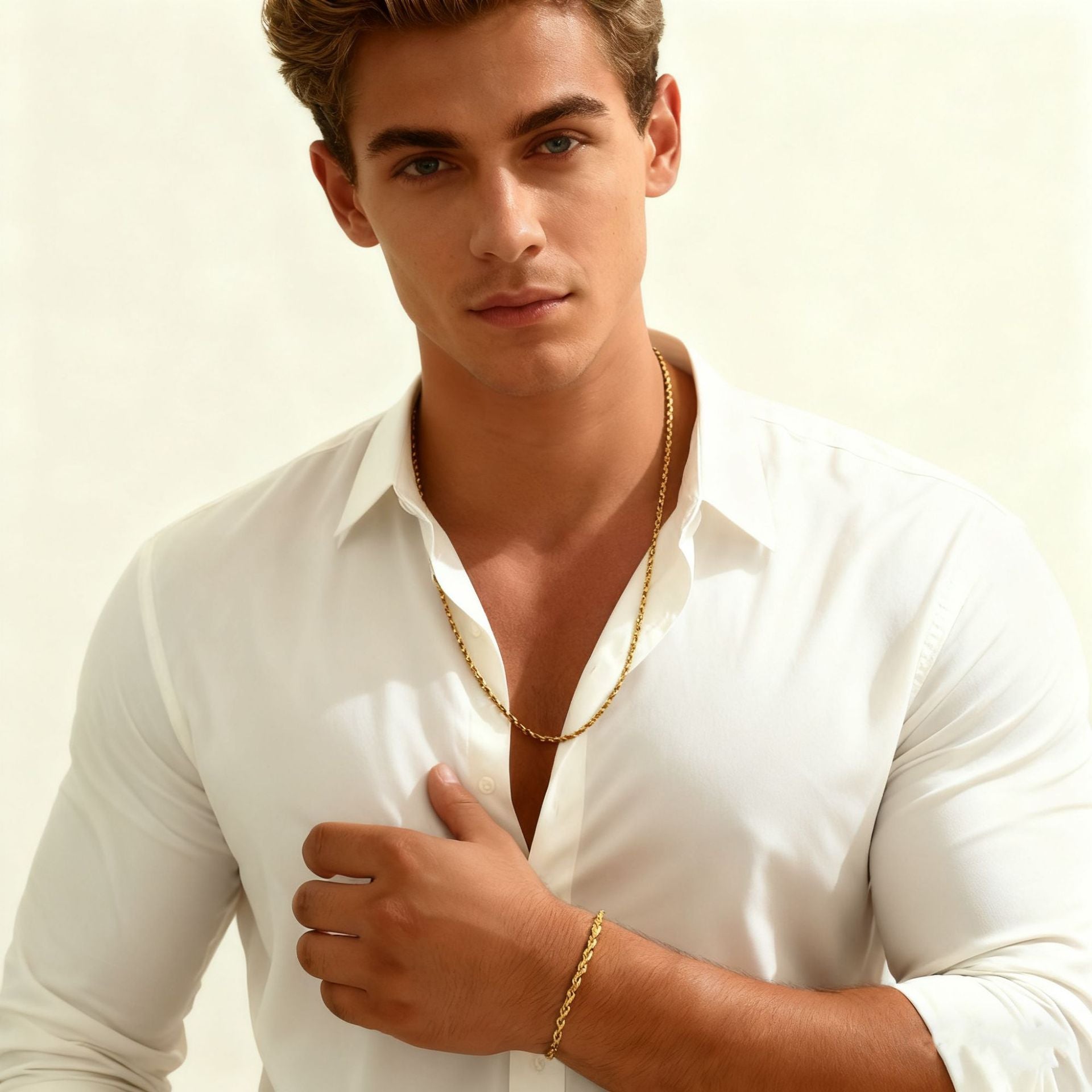 Twisted Chain Men's Stainless Steel Plated Bracelet Necklace