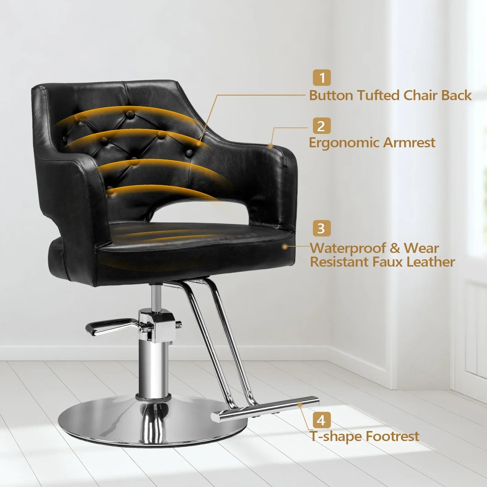 OmySalon Barber Chairs for Barbershop Black Styling Chair, Salon Chair for Hair Stylist, Heavy Duty Hydraulic Pump, 360°Swivel with Footrest
