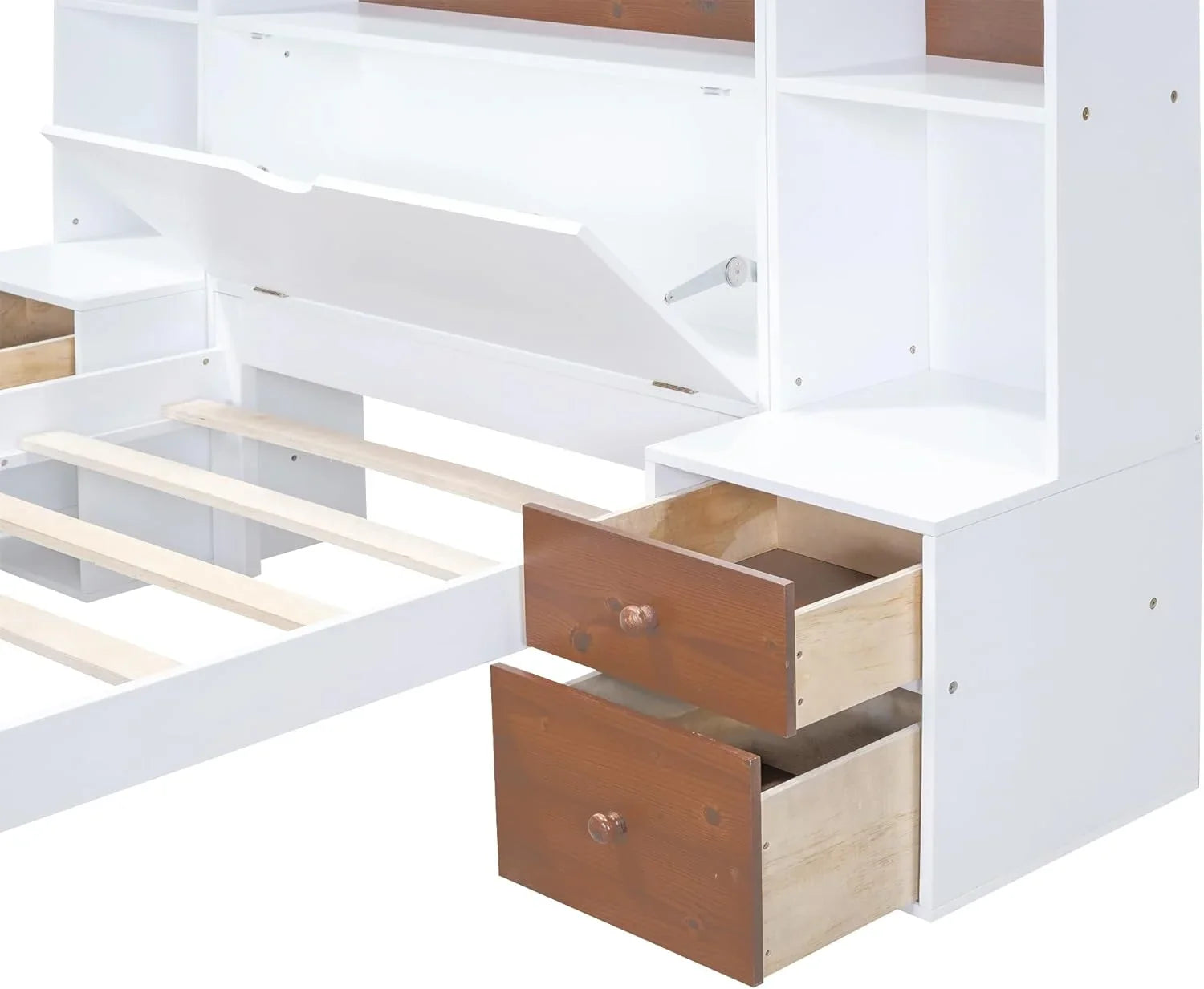 Twin Size Platform Bed with Storage Headboard and Drawers, Wooden Storage Bed Frame for Bedroom, Dorm, Bedroom Furniture