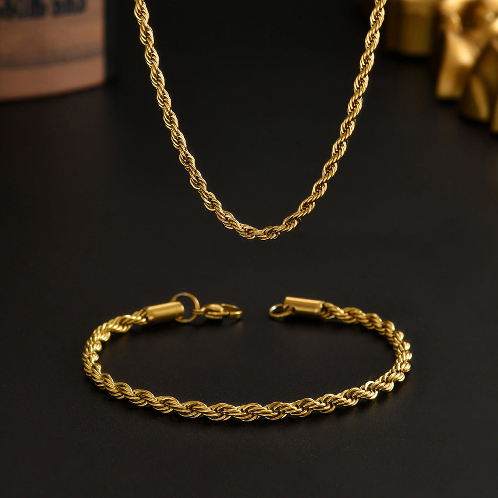Twisted Chain Men's Stainless Steel Plated Bracelet Necklace