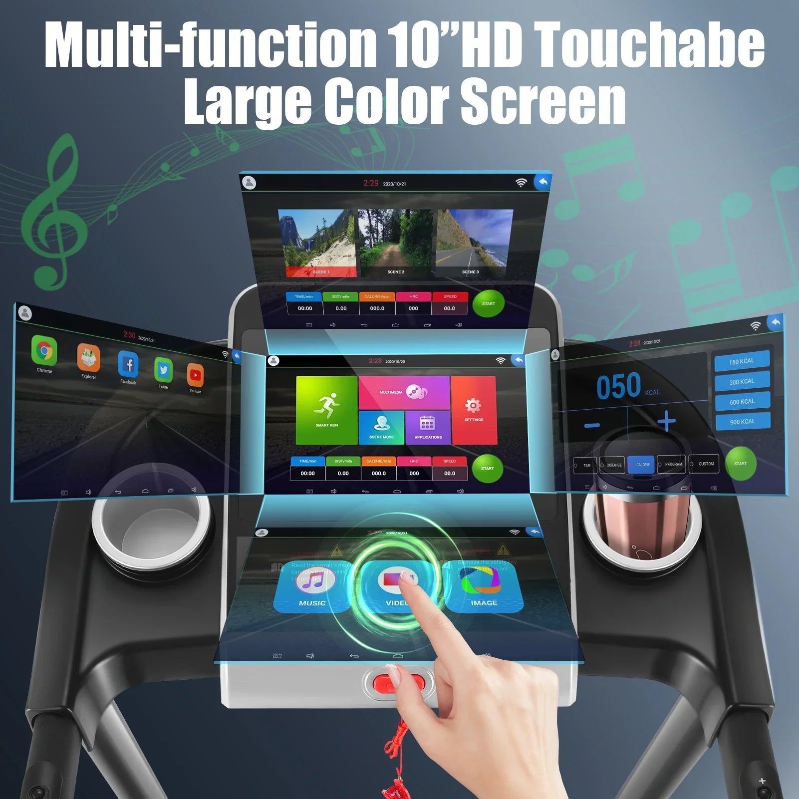 Simpfree Treadmill with 10" HD TV Movie Touchscreen and 3D Virtual Sports Scene, 0.5-9.0 mph/h & 3.25HP Electric Treadmill with Incline for Home（Black）