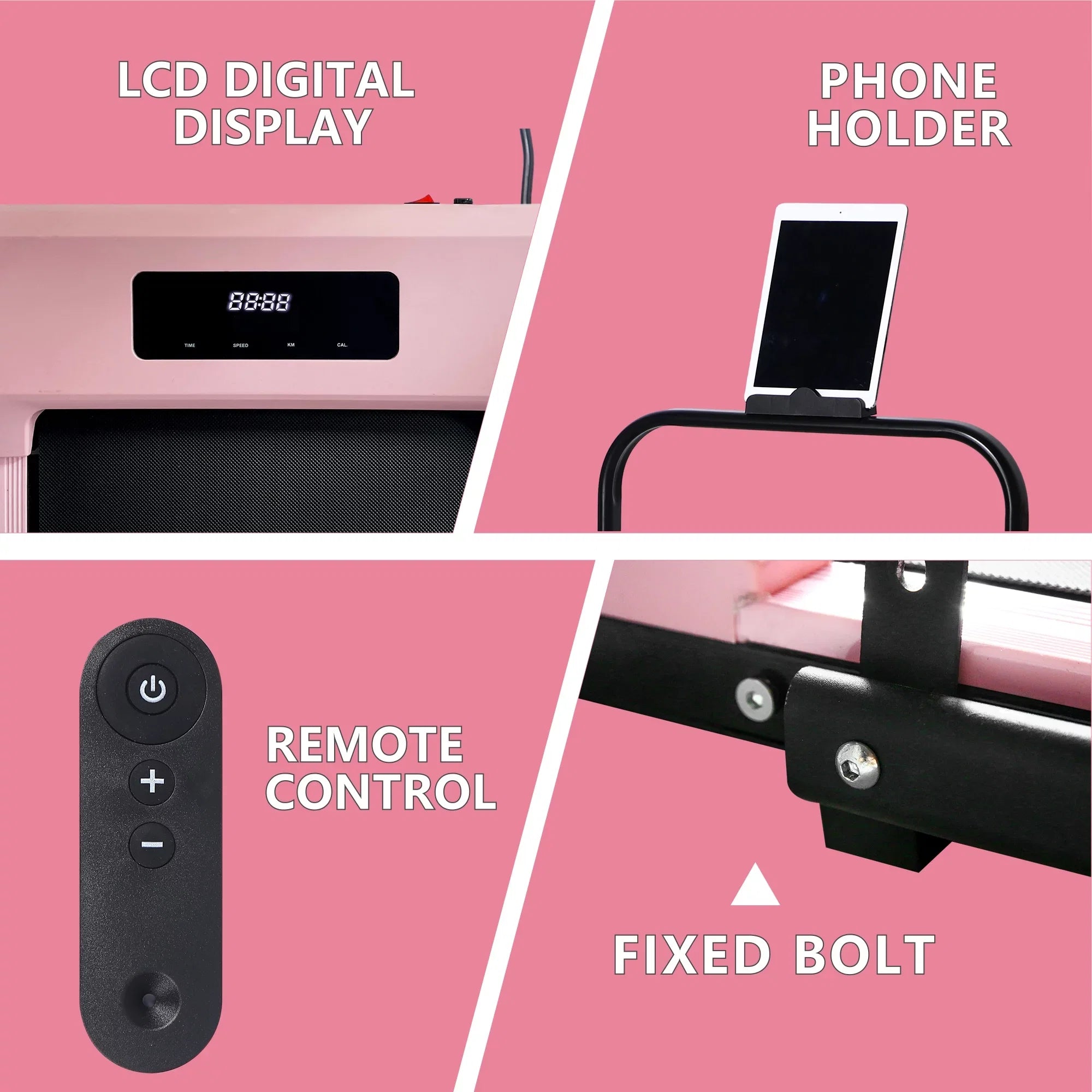 BITOUSHI Treadmill Under Desk Walking Pad 2 in 1, 3.0HP Portable Small Treadmill for Office & Home, Ultra Quiet & Installation-Free with Remote Control, LED Display, 220 Lb Capacity - Pink