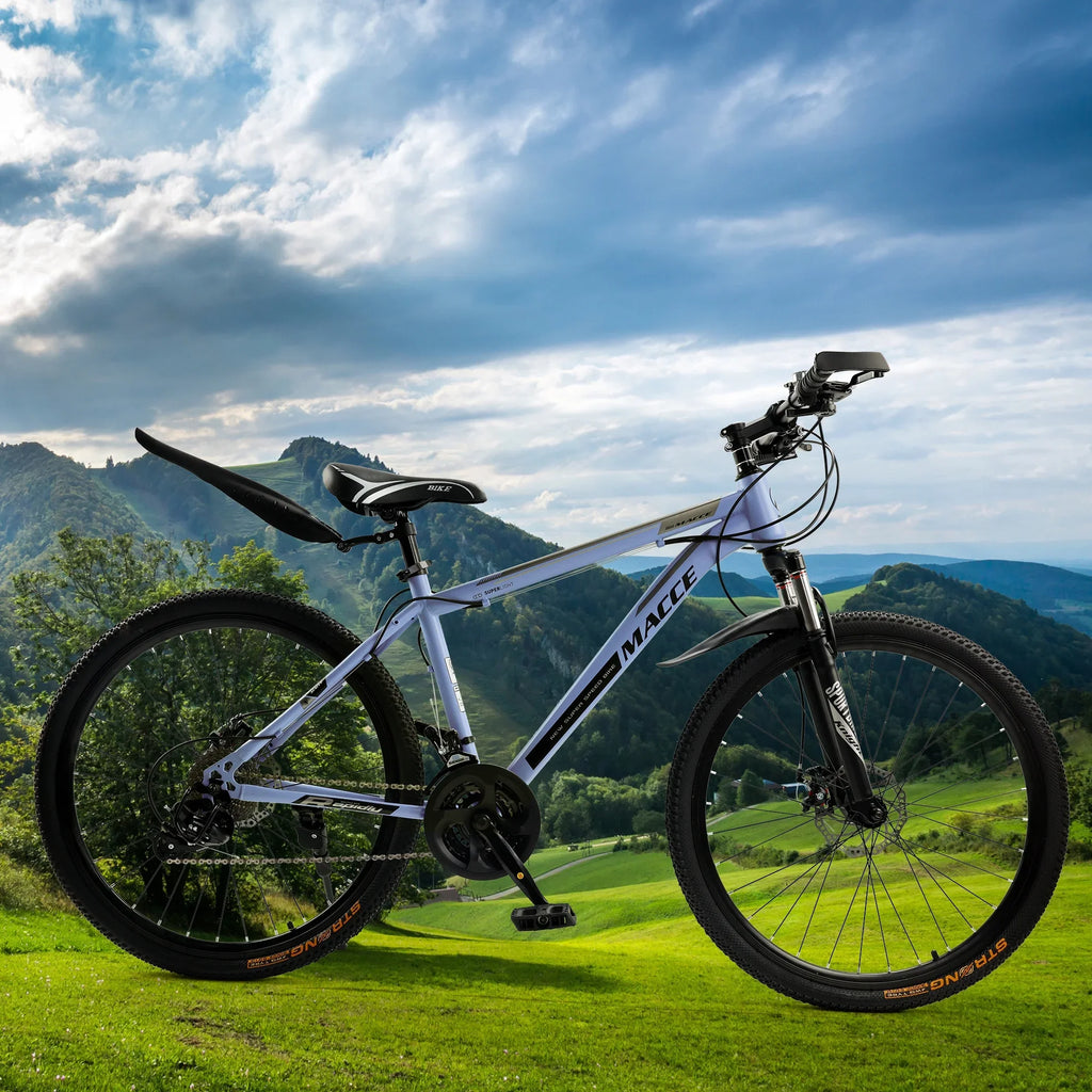 ARTUDATECH Mountain Bike 26 Inch for Adult, 27-Speed Dual Suspension High-Carbon Steel MTB Bicycle, Dual Disc Brake Bikes for Men Women, Silver, Blue, Gray and Red
