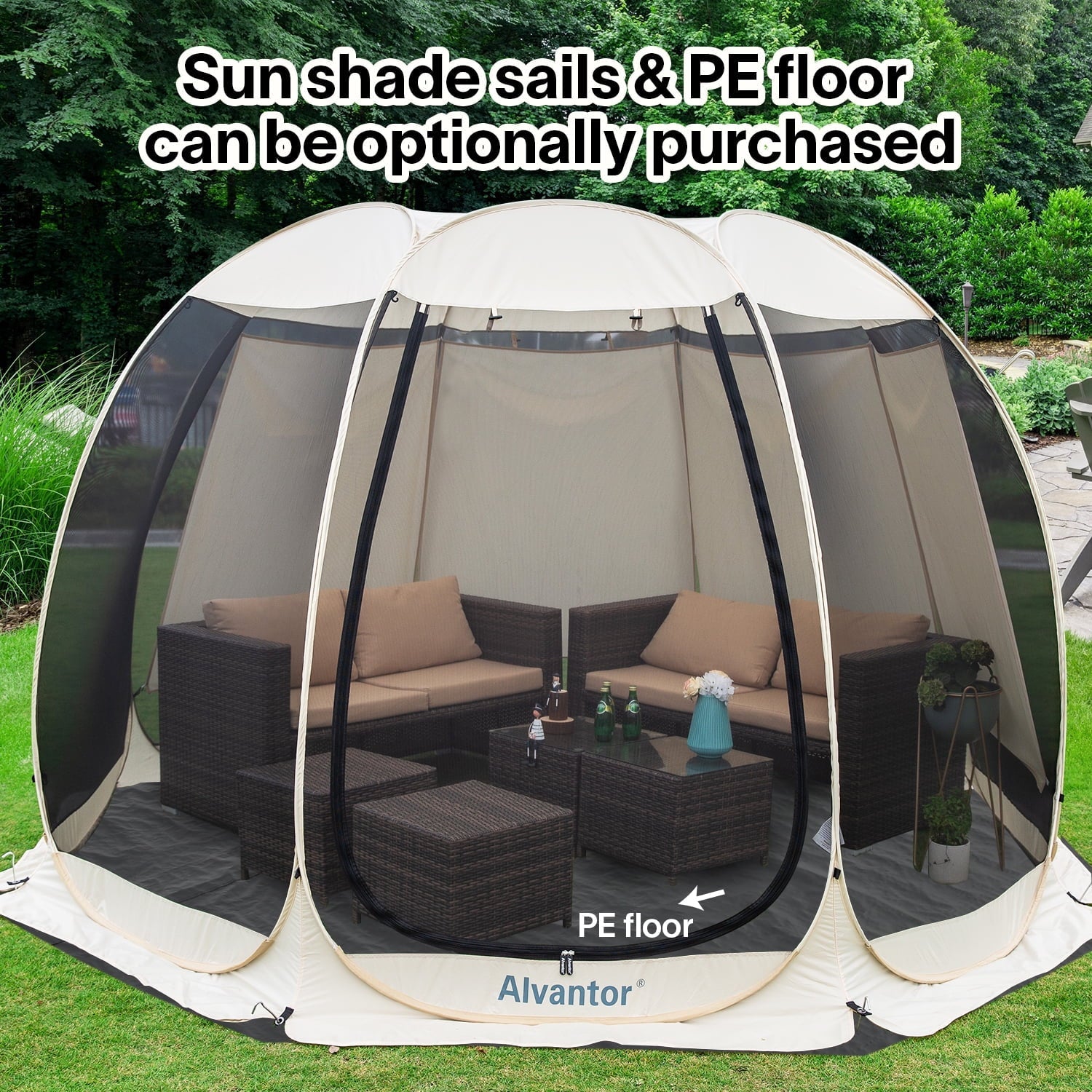 Alvantor Screen House Room Camping 12'x12' Beige Instant Canopy