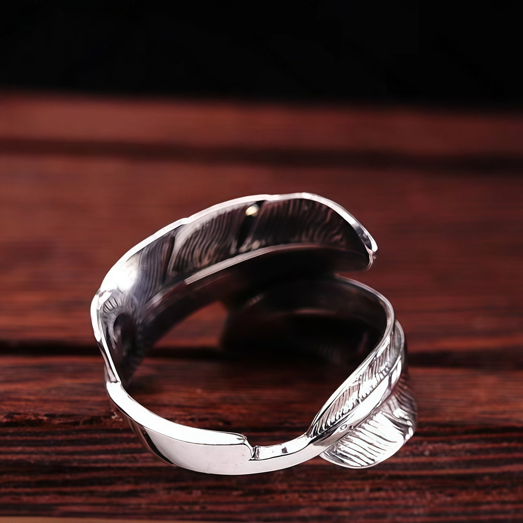 Two-Tone Vintage Feather Turquoise Open Adjustable Ring For Men Women, Copper Oxidized Silver Gold Bezel Western Tribal Boho Stackable Jewelry Gift