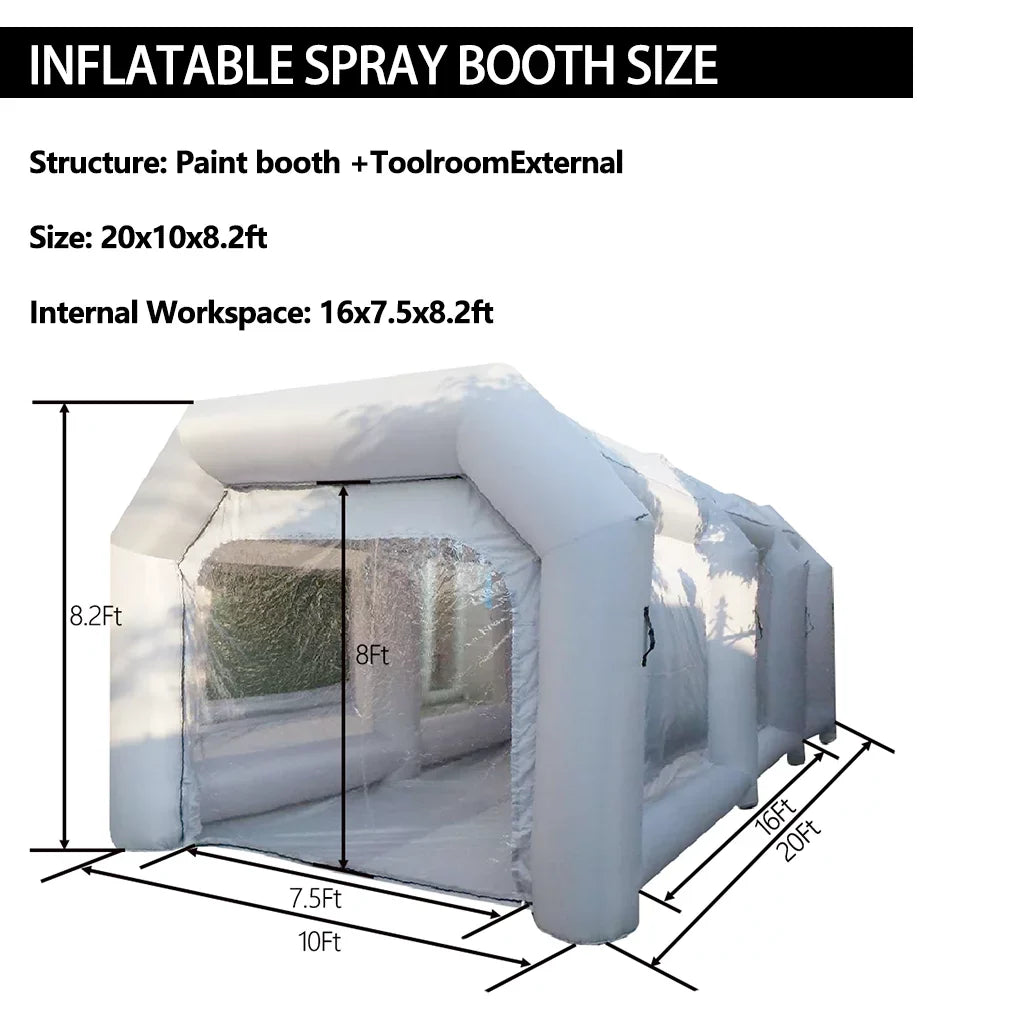 WGIA Portable Inflatable Paint Booth 20x10x8.2Ft Grey 2 Blowers Inflatable Spray Booth with Air Filter System