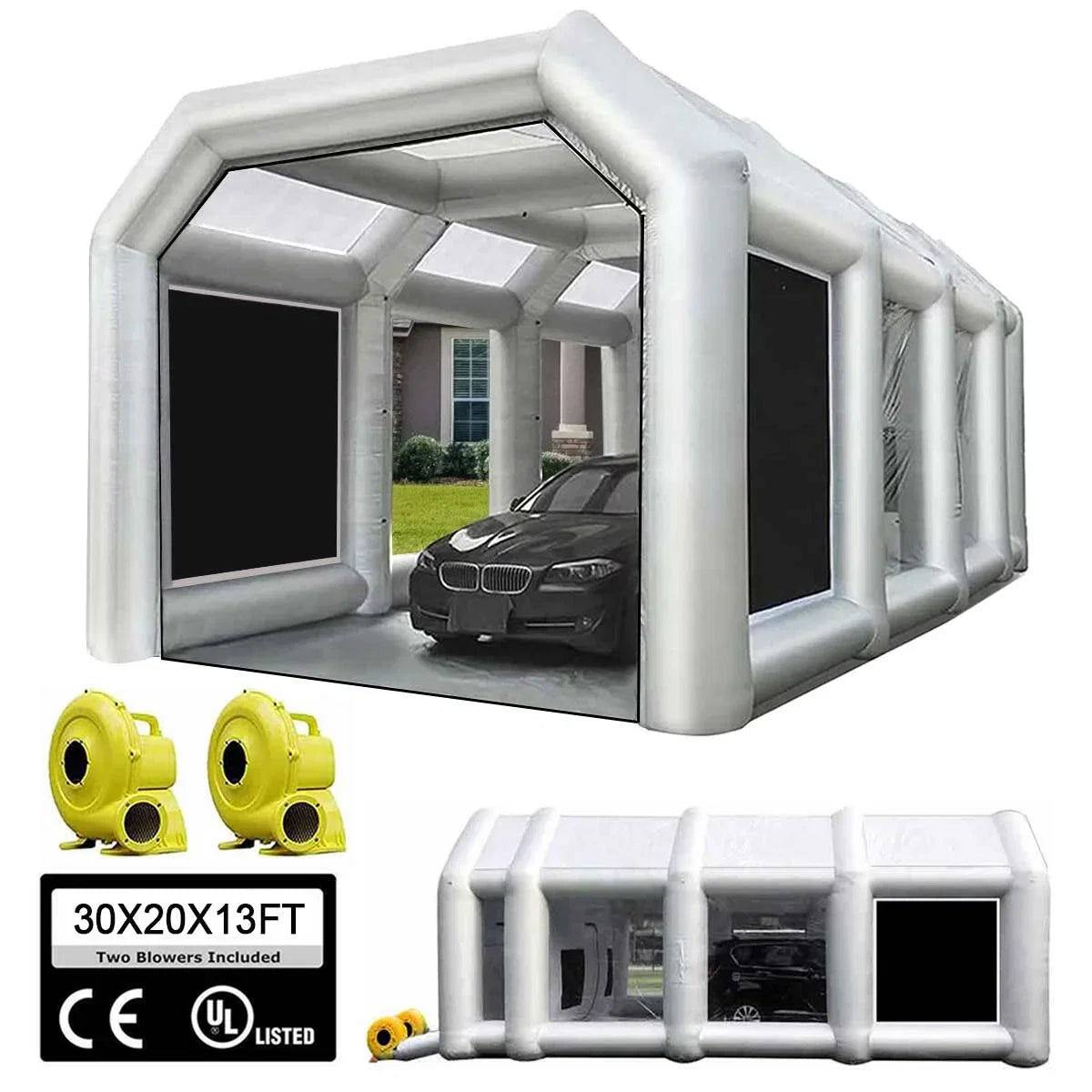 FLAPKWAN 30X20X13FT Inflatable Paint Booth with High-Power Blowers 1100W+950W, Professional Car Painting Workstation Portable Spray Paint Booth with Oversized Air Filter System