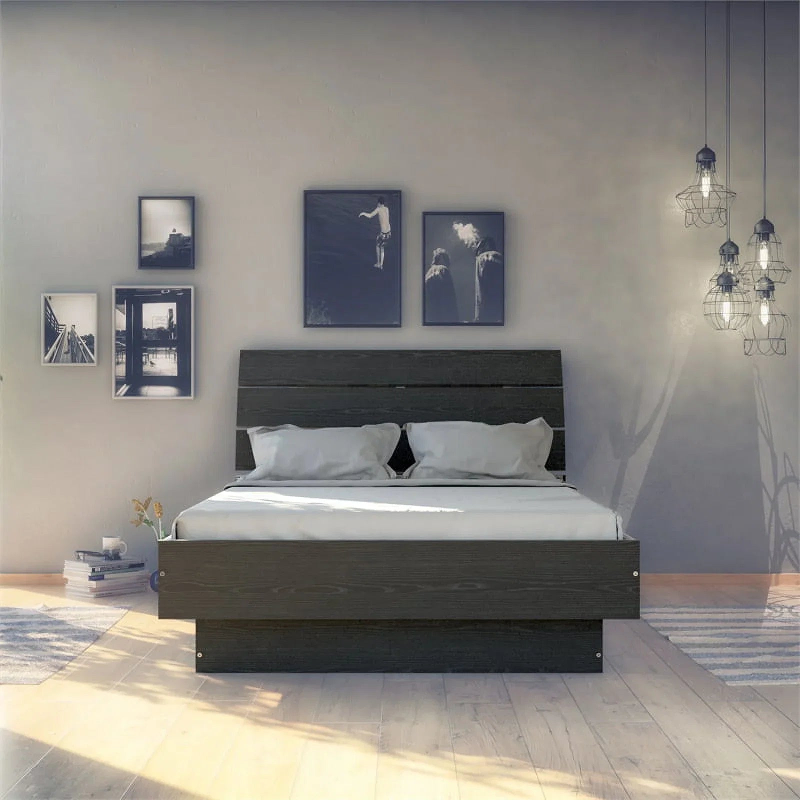 Home Square 2 Piece Furniture Set with Platform Full Bed and 2 Drawer Nightstand