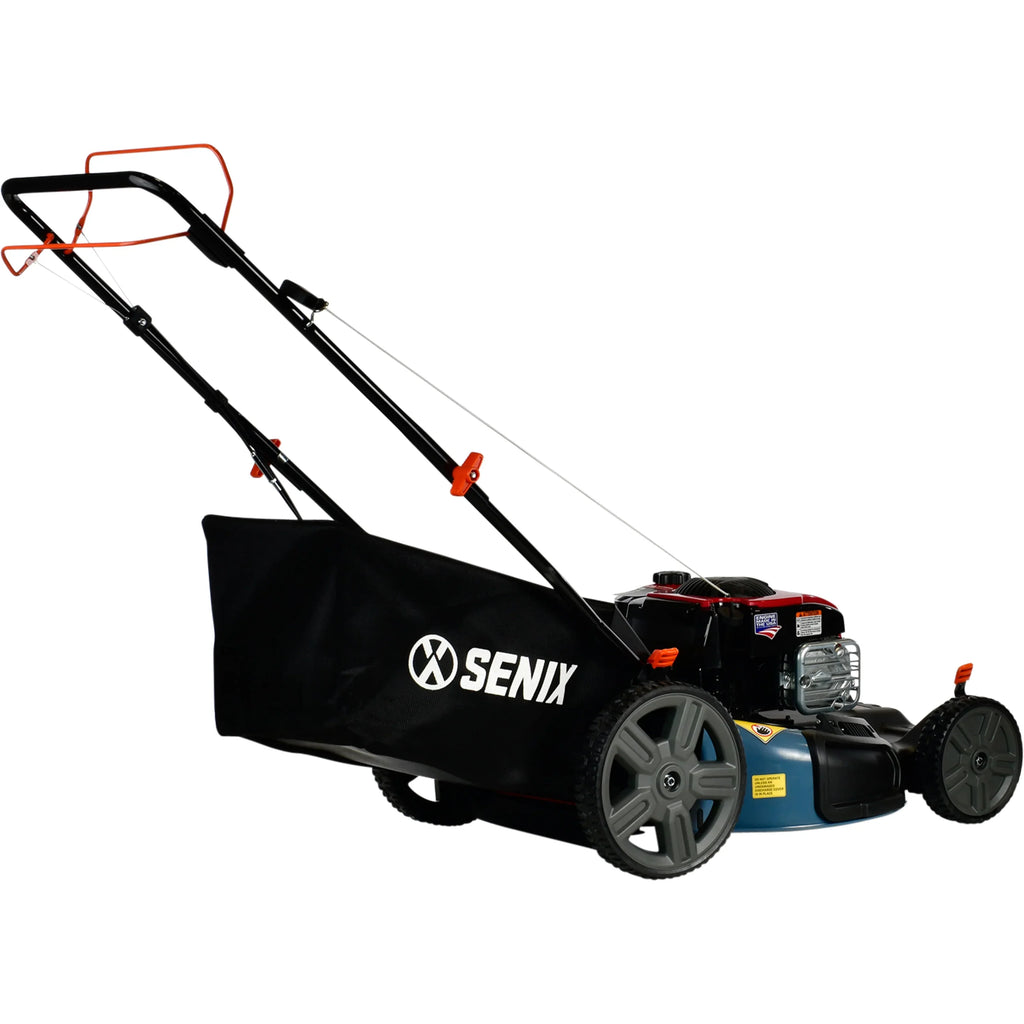 SENIX Self-Propelled Gas Lawn Mower, 21-Inch, 150 cc 4-Cycle Briggs & Stratton Engine, 3-In-1 Single Speed Lawnmower, 6-Position Height Adjustment with 11-Inch Rear Wheels, LSSG-M1, Blue