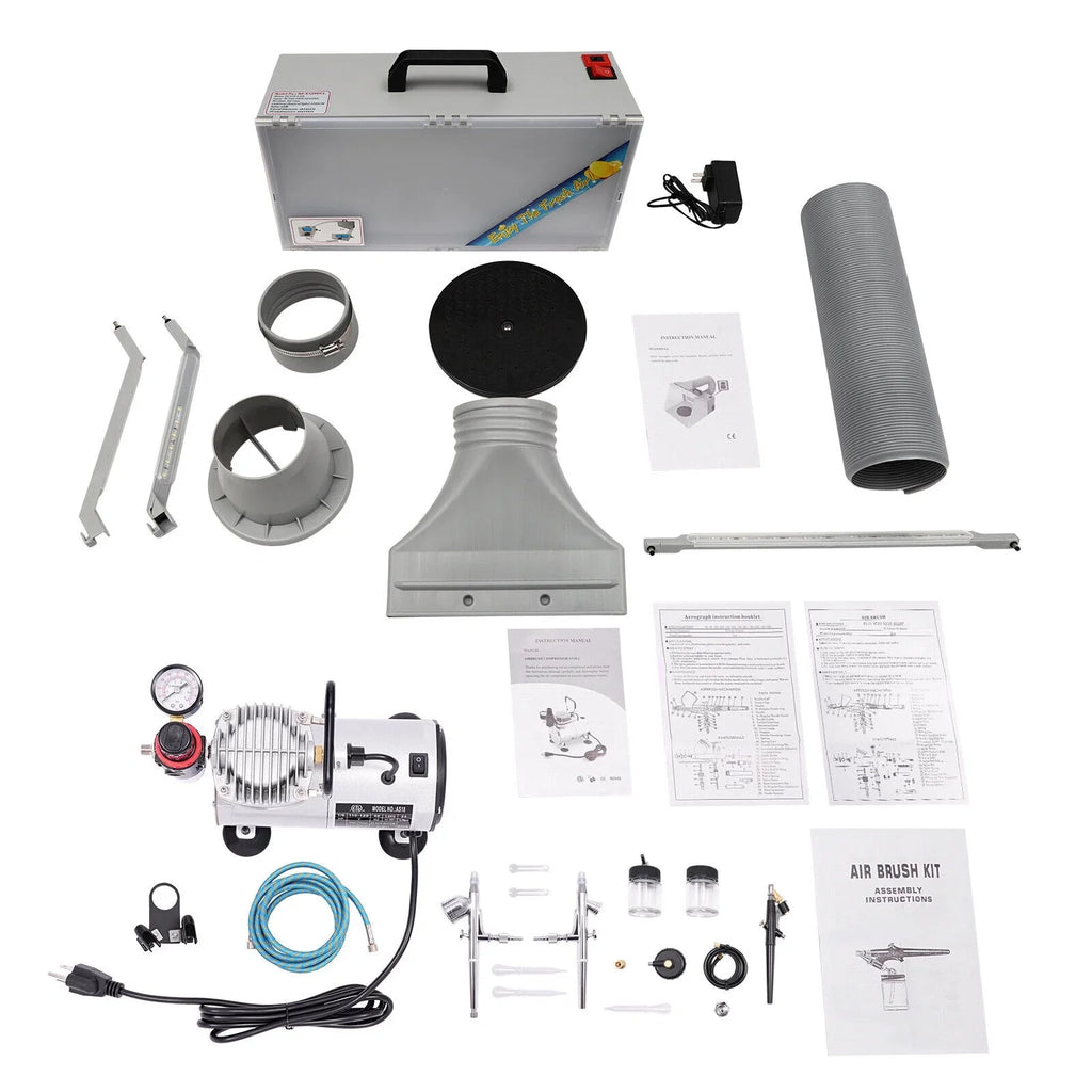 Airbrush Spray Booth Kit With LED Light & Filter Hose for Model Painting Airbrushing Set