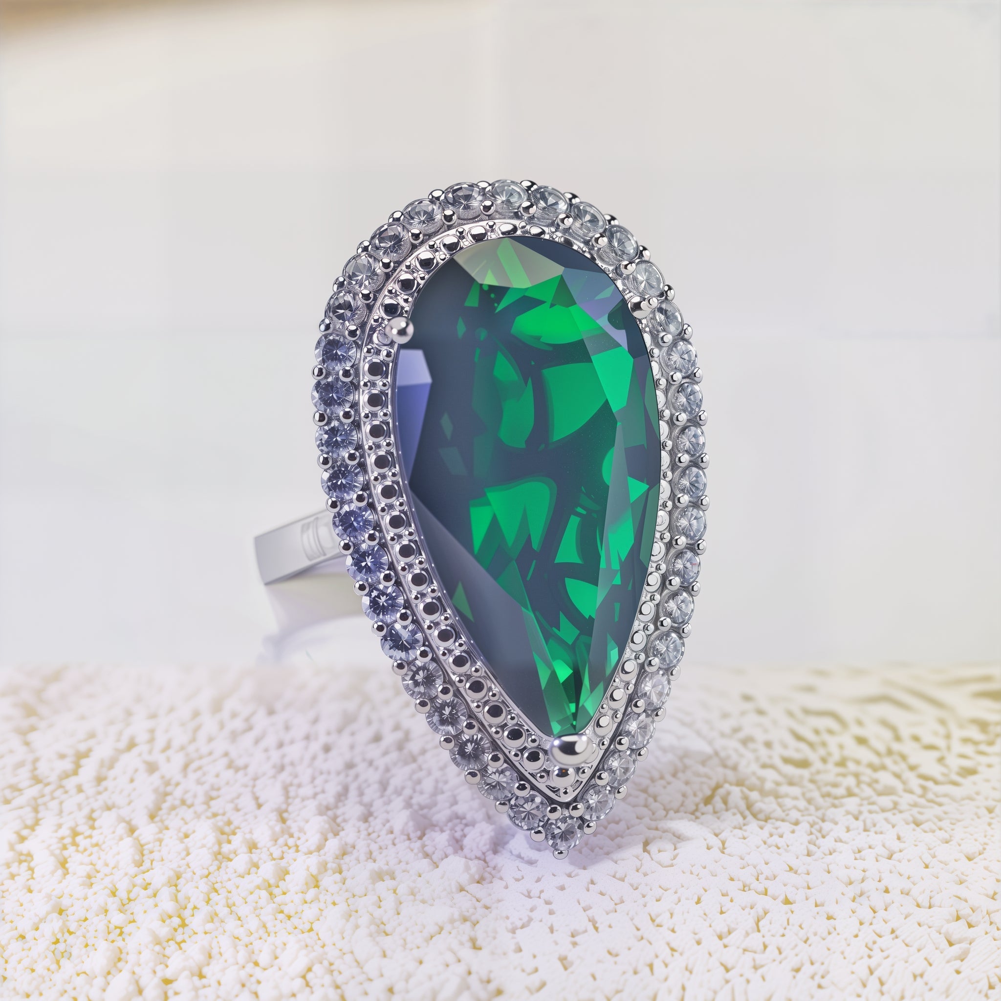 Pear Cut Emerald Green CZ Double Halo Open Adjustable Ring For Women, Copper Plated Silver Split Shank Cocktail Wedding Statement Jewelry Gift
