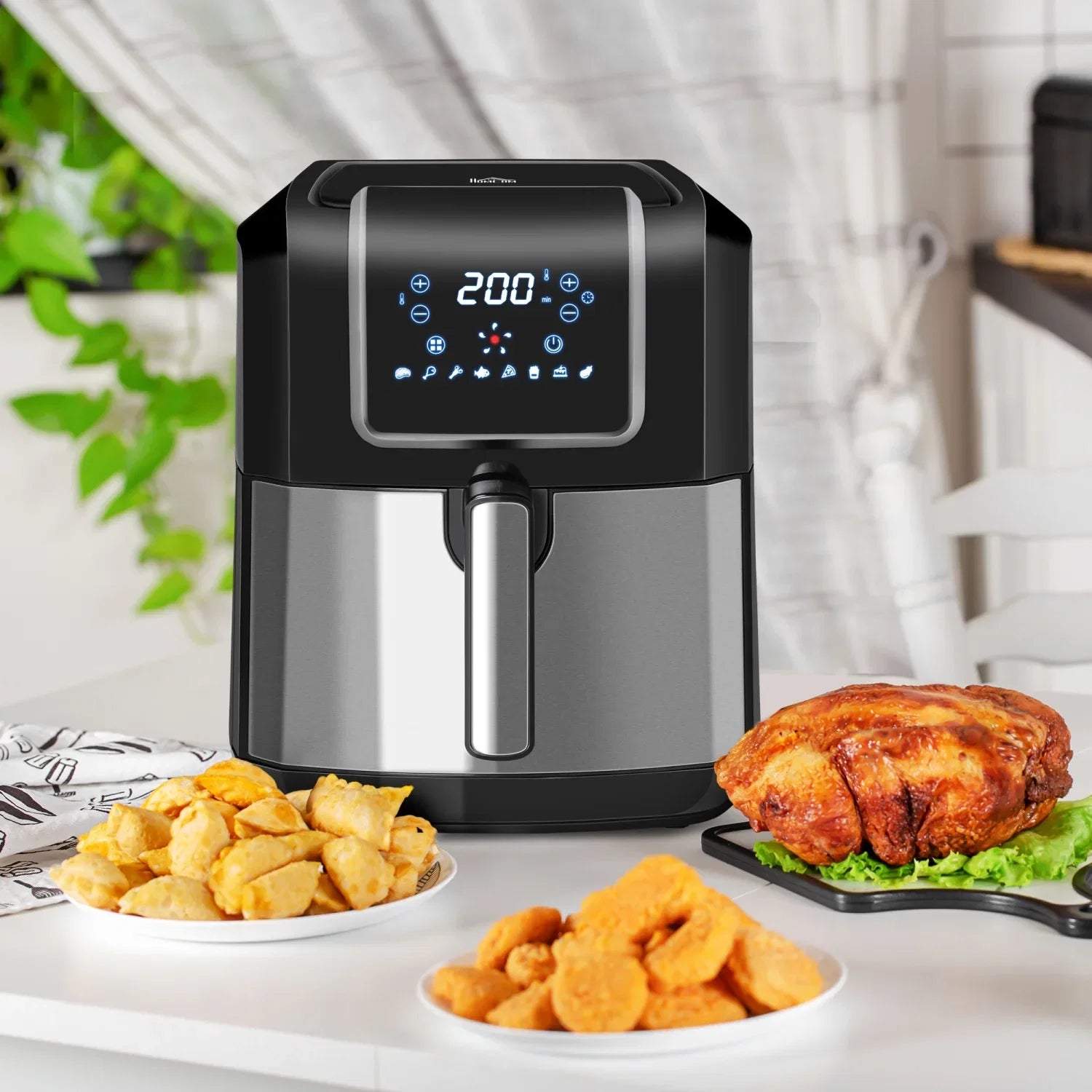 GVJMTKP Air Fryer 1700W 6.9 Quart Air Fryers Oven with Digital Display ° Air Circulation Adjustable Temperature Timer and Nonstick Basket for Oil Less or Low Fat Cooking Black