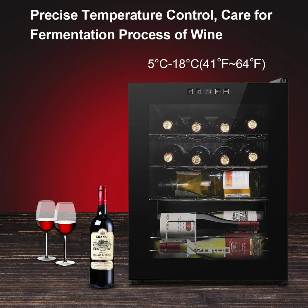 Zimtown 16 Bottle Compressor Wine Cooler Refrigerator w/Lock | Large Freestanding Wine Cellar For Red, White, Champagne or Sparkling Wine | Digital Temperature Control Fridge Glass Door Black