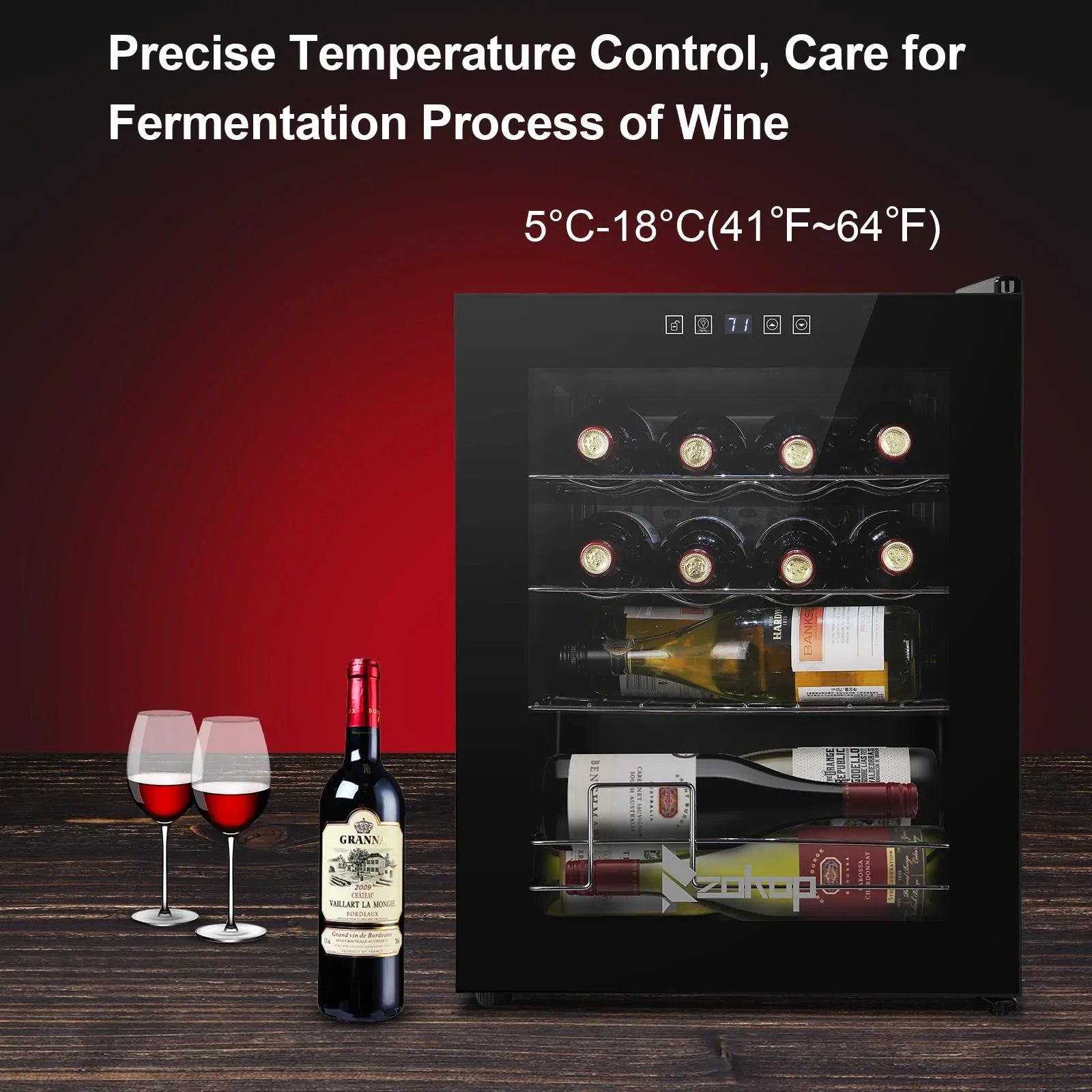 Zimtown 16 Bottle Compressor Wine Cooler Refrigerator w/Lock | Large Freestanding Wine Cellar For Red, White, Champagne or Sparkling Wine | Digital Temperature Control Fridge Glass Door Black