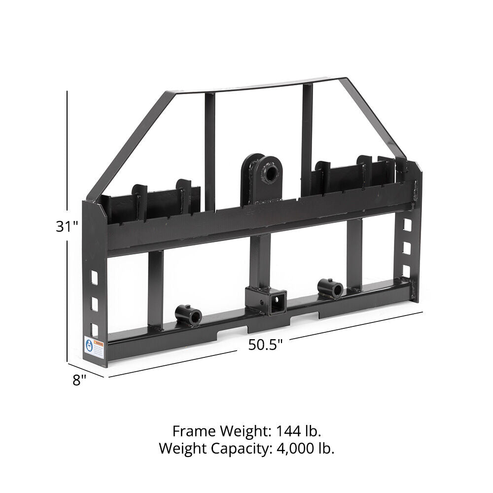 Titan Attachments Standard Series Pallet Fork Frame, Quick Tach Connection for Skid Steers, Tractors, Optional Pallet Fork Blades, Hay Spear Sleeves Included, 2" Receiver Hitch, Rated 4,000 LB