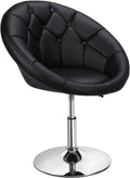 HOMEZY Round Tufted Back Chair Contemporary Height Adjustable, 360° Swivel, Accent Vanity Chair for Living Room, Modern Look, Black
