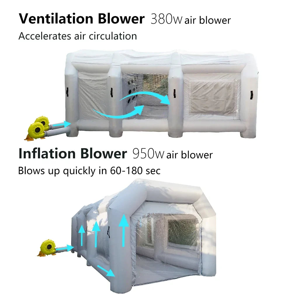 WGIA Portable Inflatable Paint Booth 20x10x8.2Ft Grey 2 Blowers Inflatable Spray Booth with Air Filter System