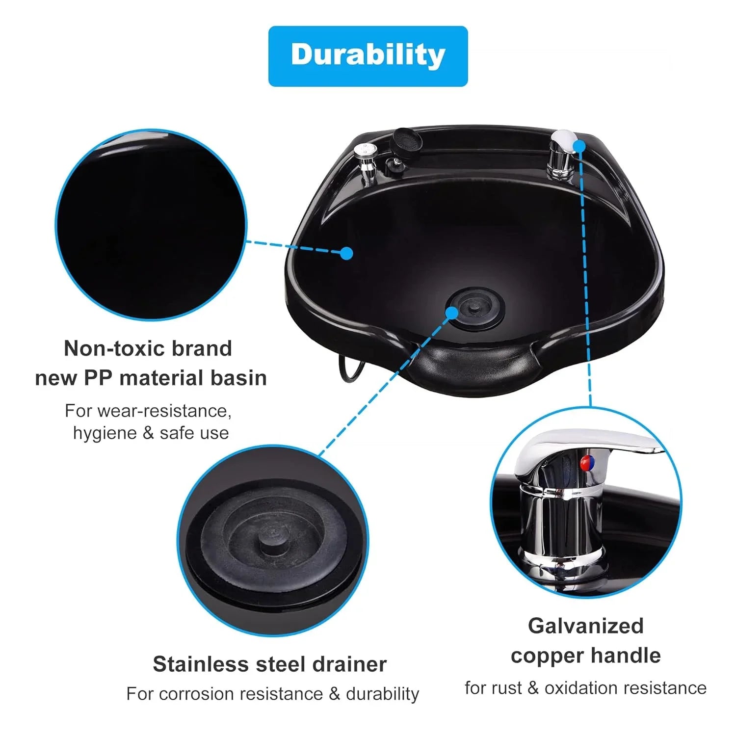 Hair Basin Sink Shampoo Bowl CUPC Certified Vacuum Breaker Sprayer Neck Rest Beauty Salon Equipment for Home Barbershop