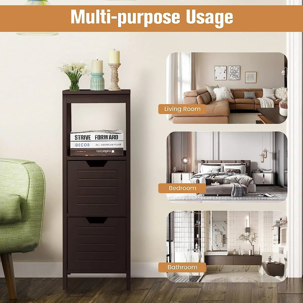 Bathroom Storage Cabinet, Freestanding Wooden Side Storage Cabinet with 2 Adjustable Drawers, Space-Saving Floor Cabinet for Living Room Bathroom Bedroom Entryway (Grey)