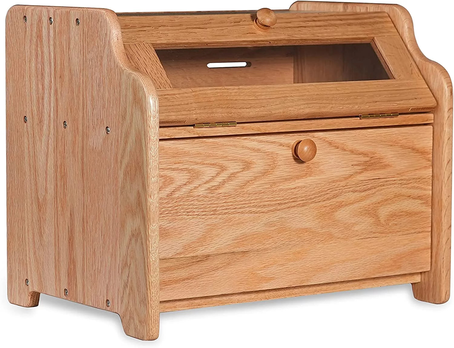 Bread Box, Solid Wood Oak Bread Box for Kitchen Countertop, Double Layer Bread Container for Bread Storage, Large Capacity Breadbox with Clear Window, Nature