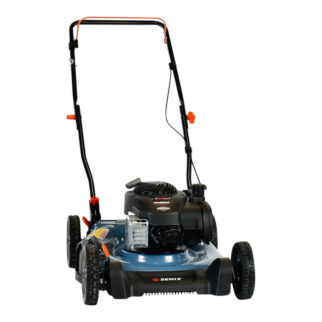 SENIX 21-Inch Push Lawn Mower, 125 cc 4-Cycle Gas Powered, Mulch & Side Discharge, Dual Lever Height Adjustment, LSPG-M3