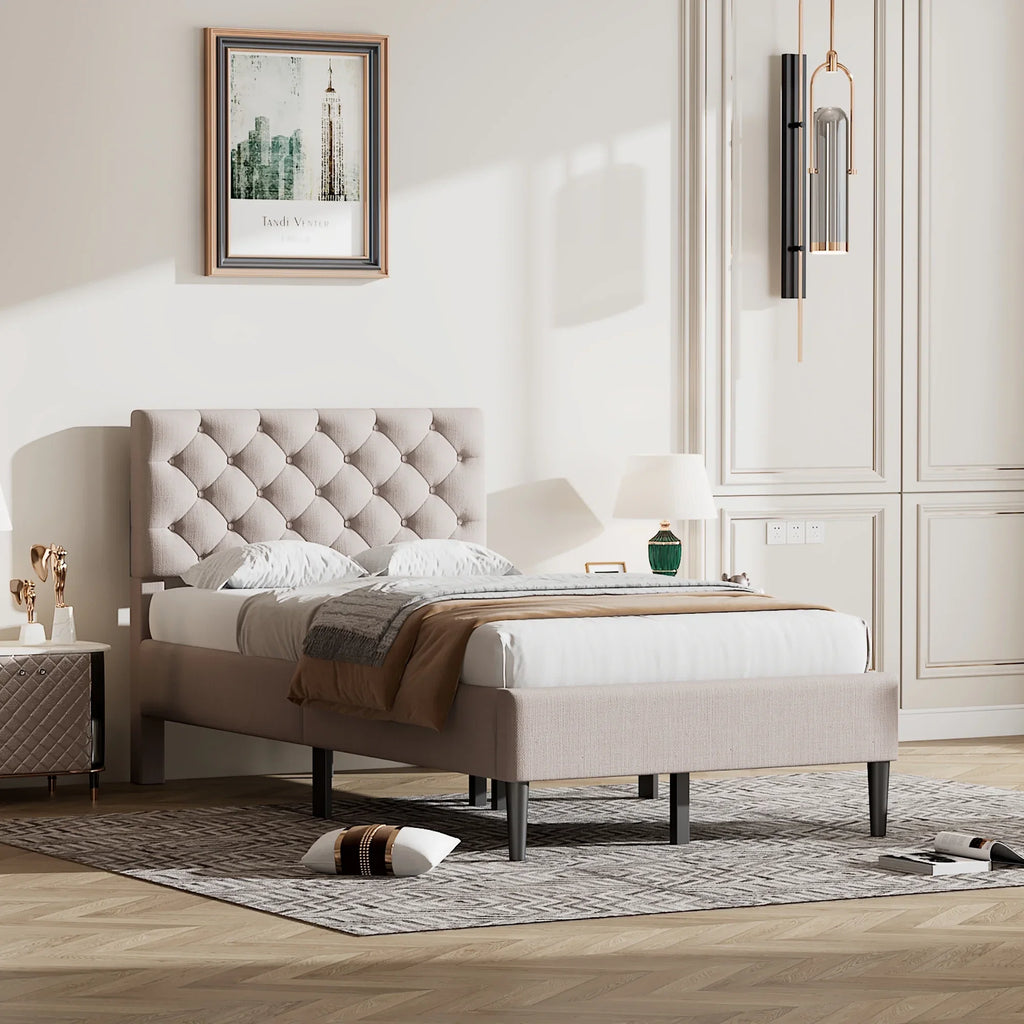 Button-Tufted Platform Bed - Twin Size - Upgrade Your Bedroom