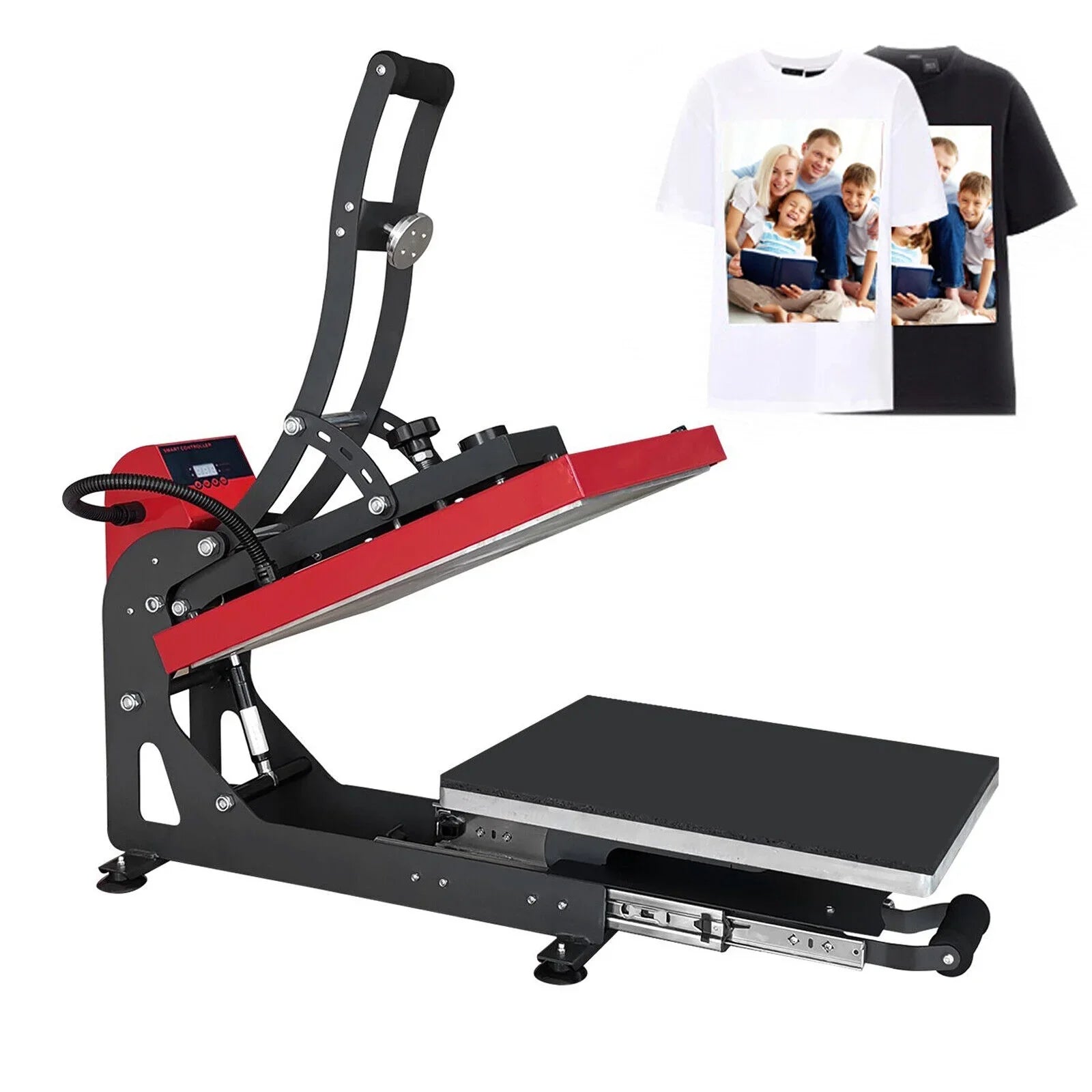 Wuzstar 16"x20"Auto Open Heat Press Machine W/Slide Out Base Clamshell Heat Transfer Machine for T-Shirt, Bags, Hat Plate, Cap