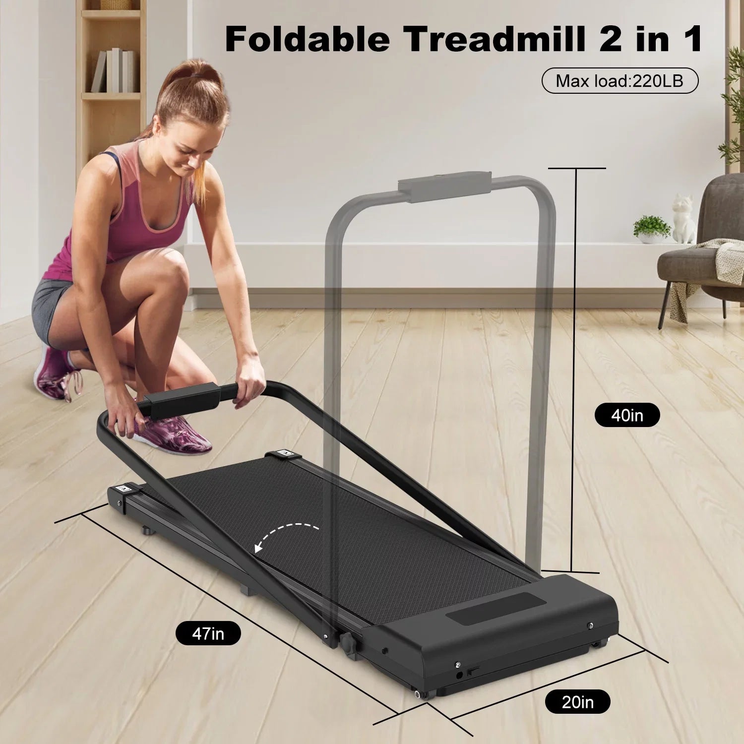 Bigzzia 2 in 1 Under Desk Treadmill, 2.5HP No Installation Portable Handrail Treadmills Running Machine, 6.25MPH, Treadmill with LED Display and Wireless Remote Control for Home/Office, 265 Lb