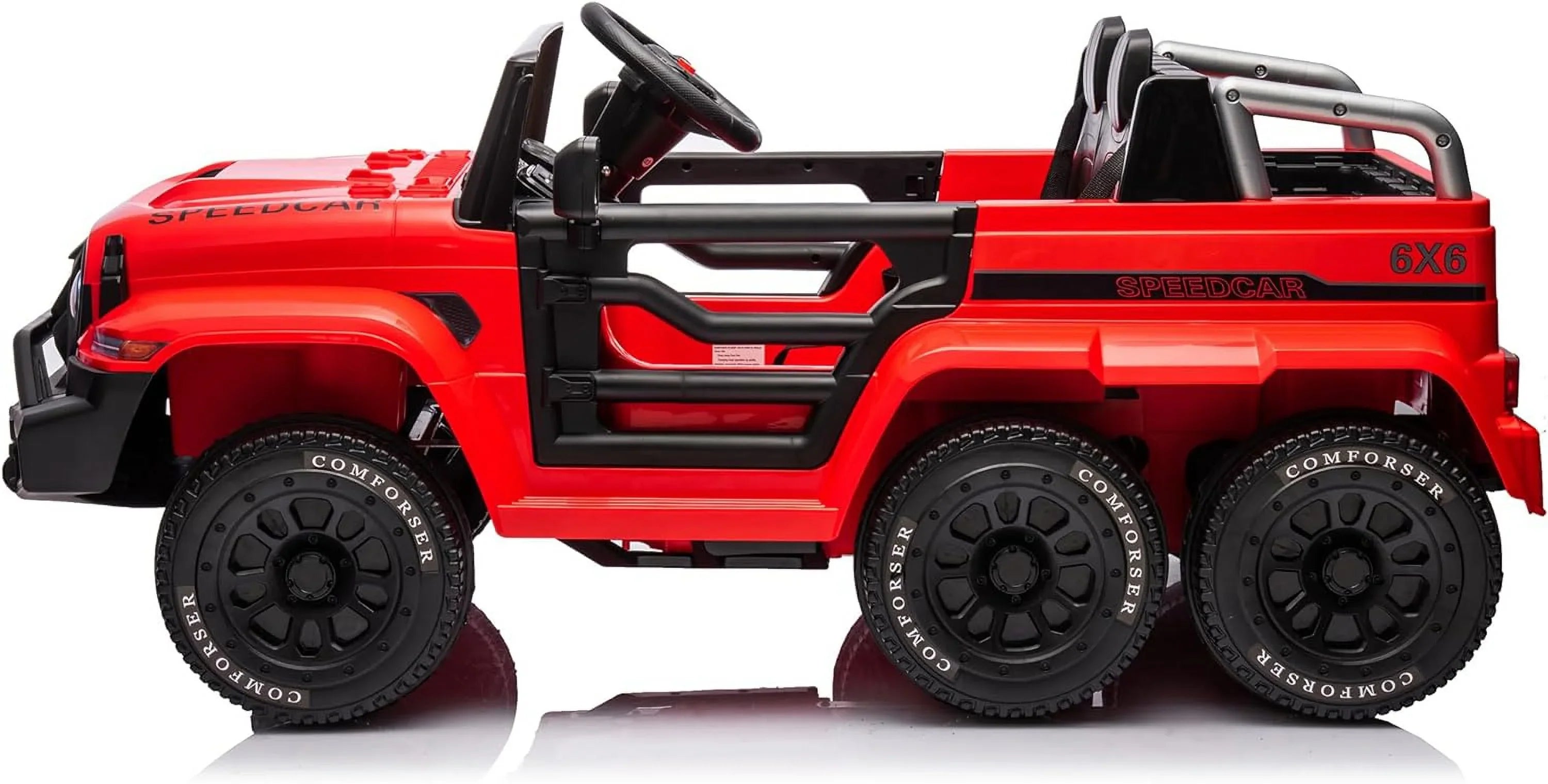 24V Ride On Car for Kids with 6 Wheel, 24V Battery Powered Ride On 4WD Electric Vehicle with Remote, Parental Rear Seat, 5-Point Safety Belt, Storage Space, Carrying Handle, Music, LED Lights (Red)