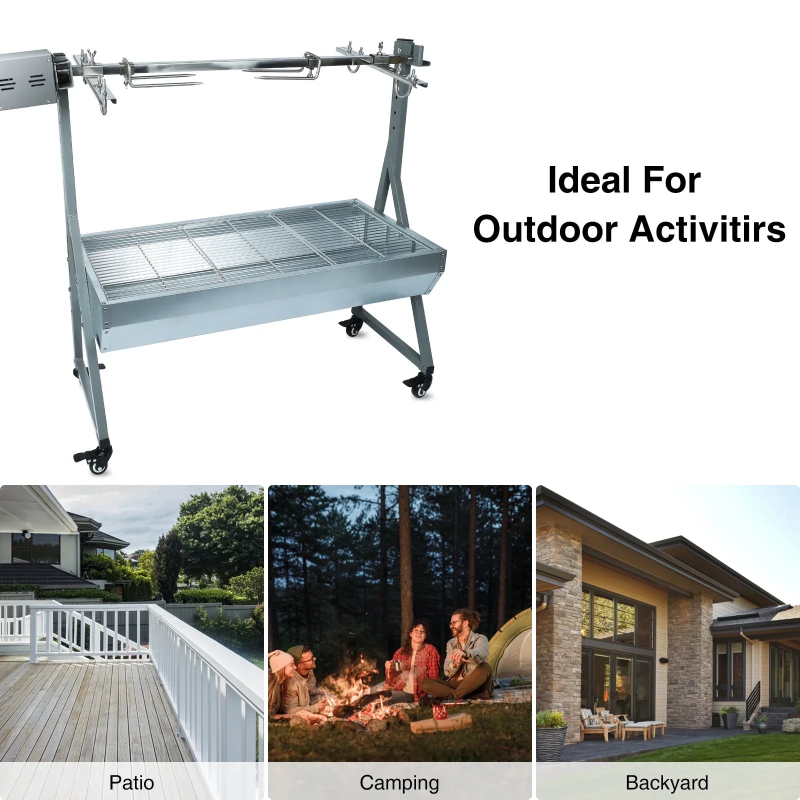 Rocita Rotisserie Grill Roaster, 132lbs Charcoal Grill Outdoor BBQ Grill Pig Lamb Spit Roaster with 25W Motor and Hand Crank