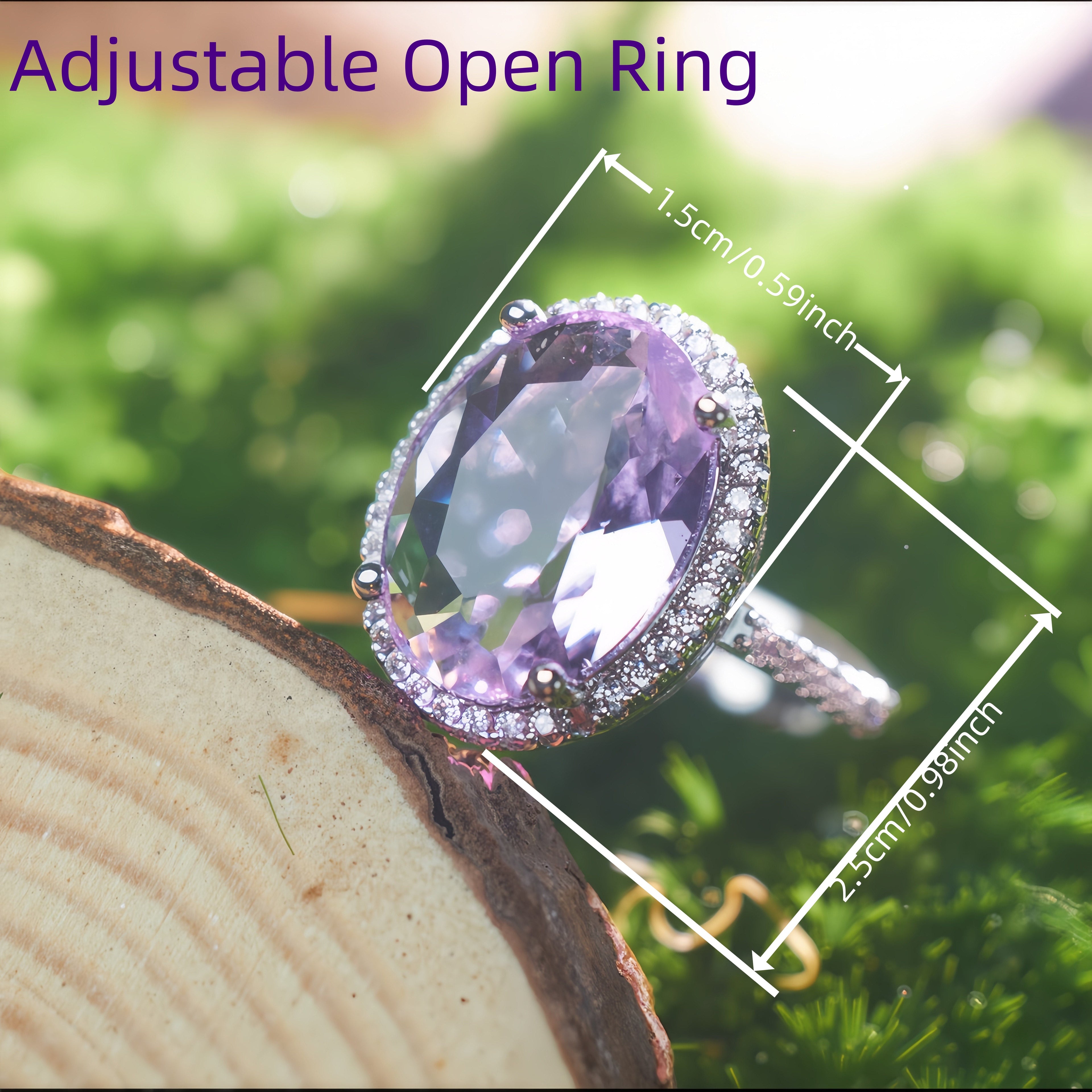 Oval Light Purple Amethyst CZ Single Halo Filigree Ring For Women, Copper Plated Silver Paved White Crystal Vintage Wedding Cocktail Statement Jewelry Gift