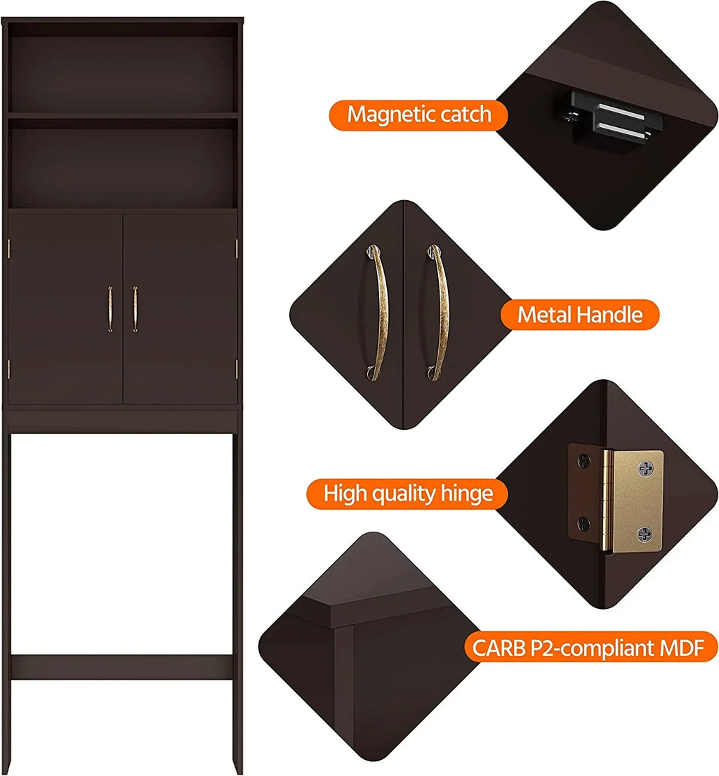 Over The Toilet Storage, Taller Bathroom Organizer Space-Saving Storage Cabinet with Adjustable Shelves and Double Doors, 77 in H, Espresso