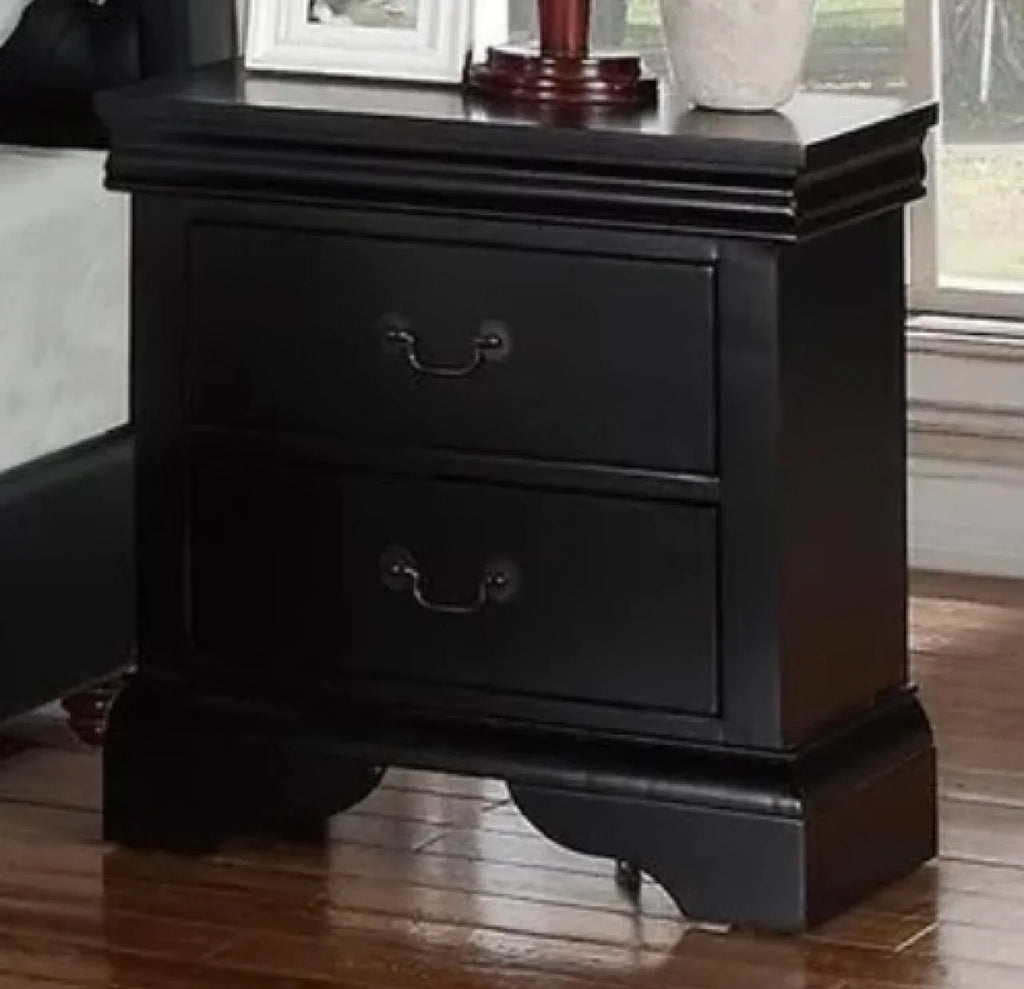Gorgeous Black 3pc Beautiful Louis Philippe Style California King Size Sleigh Bed 2x Nightstand Set Wooden Bedroom Furniture