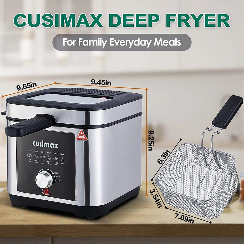CUSIMAX 2.6QT Deep Fryer, Stainless Steel, Electric, New, Model CMDF-02