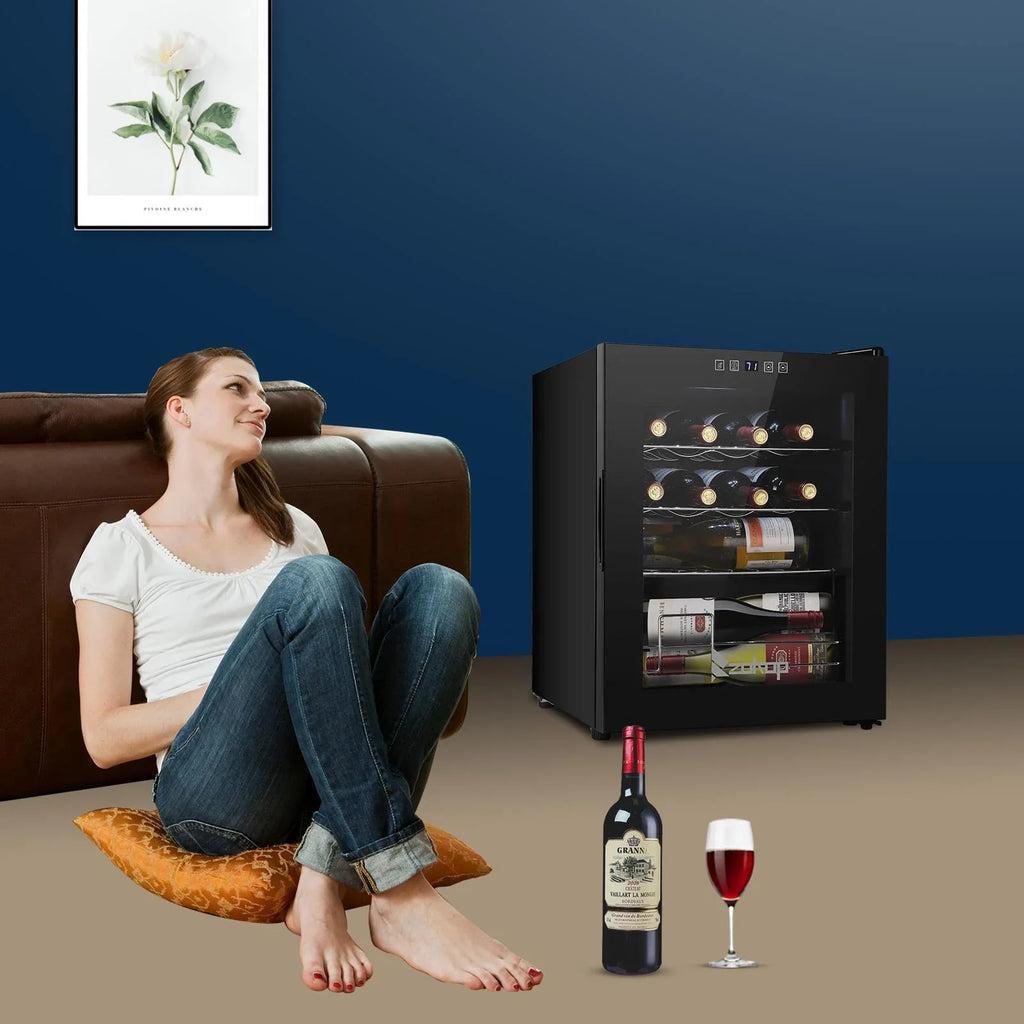Zimtown 16 Bottle Compressor Wine Cooler Refrigerator w/Lock | Large Freestanding Wine Cellar For Red, White, Champagne or Sparkling Wine | Digital Temperature Control Fridge Glass Door Black