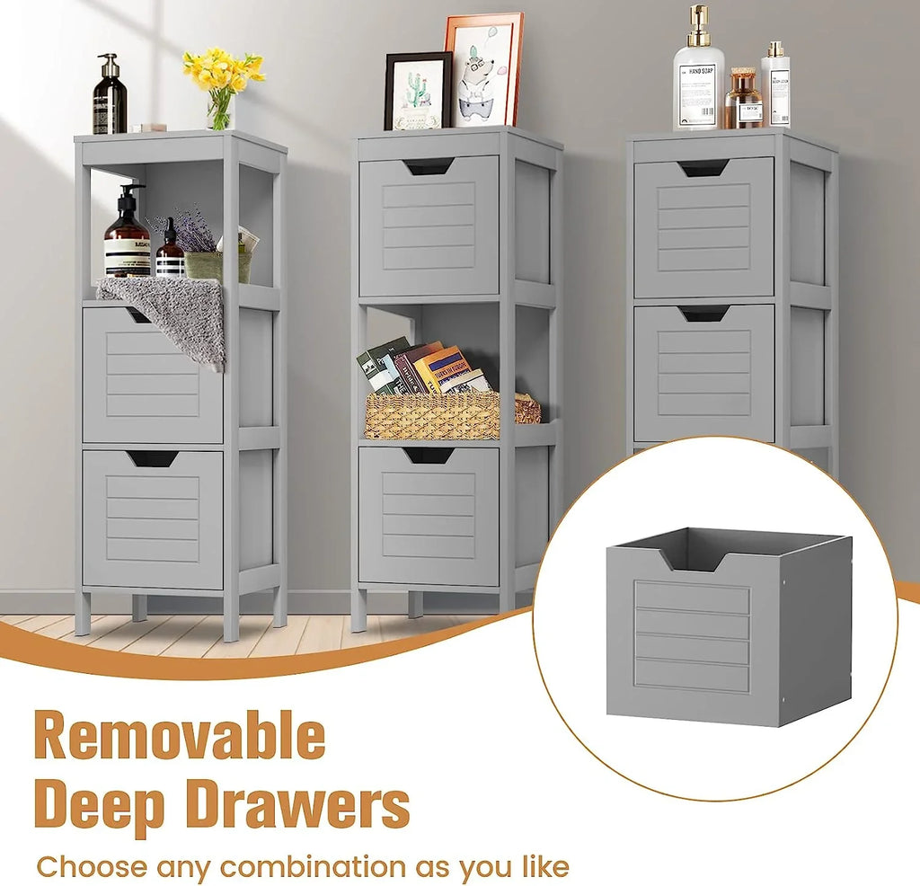 Bathroom Storage Cabinet, Freestanding Wooden Side Storage Cabinet with 2 Adjustable Drawers, Space-Saving Floor Cabinet for Living Room Bathroom Bedroom Entryway (Grey)