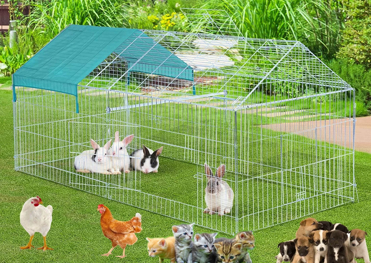 X-Large Galvanized Steel 87"x41"x41"H Outdoor Chicken Coop Run Metal Pet Hutch Enclosure Small Animal Playpen Waterproof Cover for Rabbits Chickens