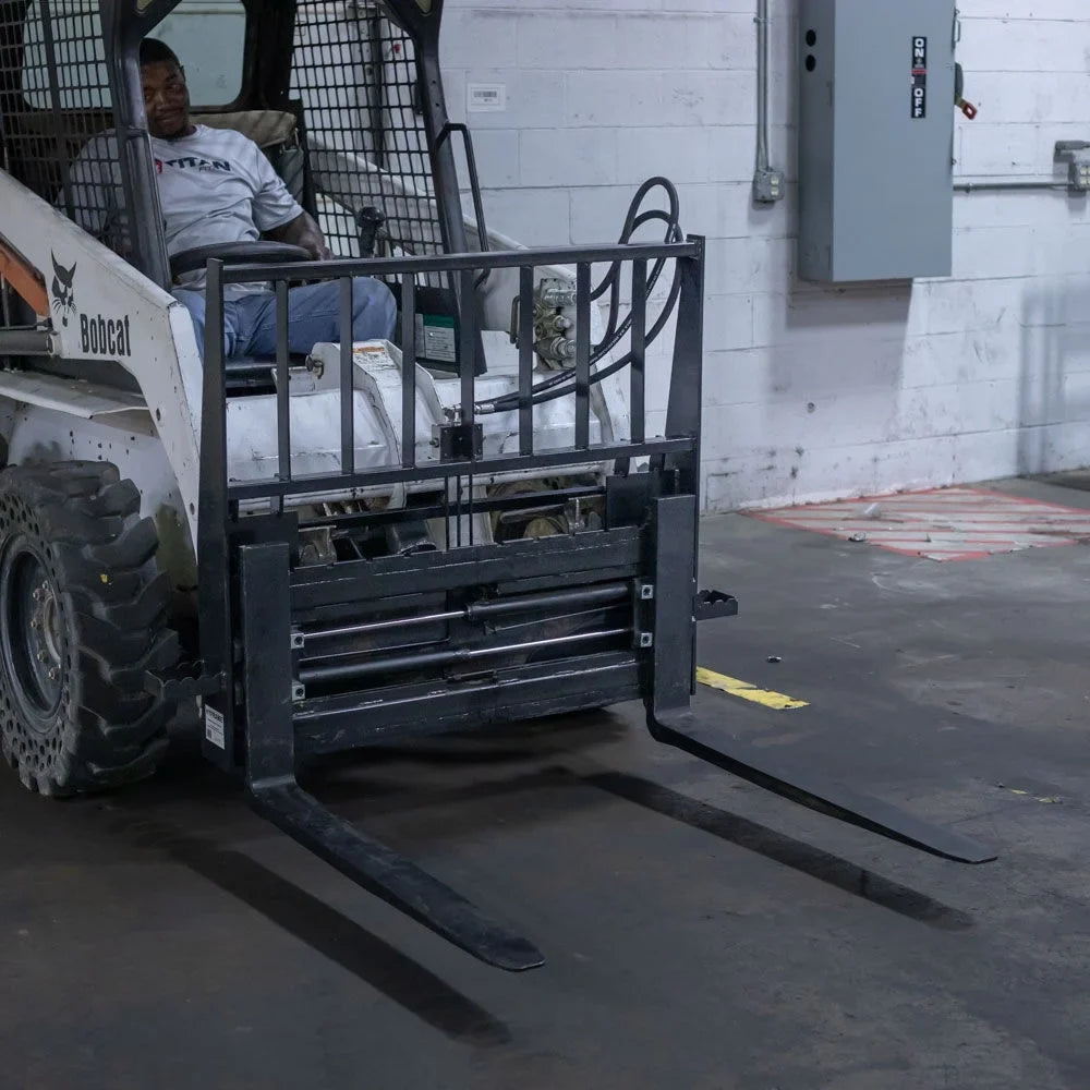 Titan Attachments Standard Series Adjustable Hydraulic Sliding Skid Steer Pallet Fork Attachment with 48in Fork Blades, 4,000 LB Capacity