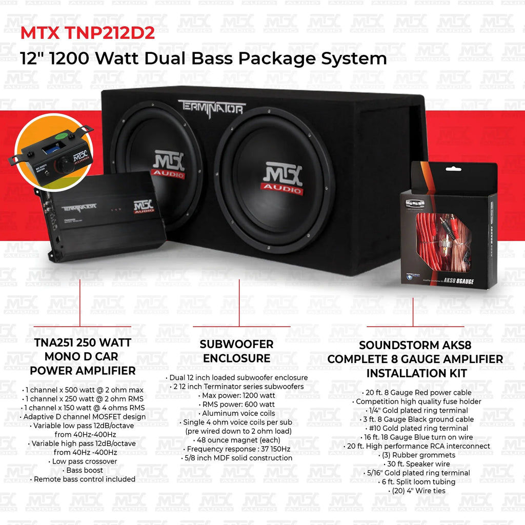 MTX 12" 1200W Dual Loaded Car Subwoofer Audio, Sub Box, Amplifier & Amp Kit