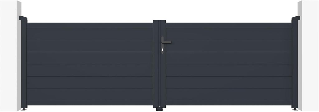 Casanoov Portail Battant EIGER 4 m 392 cm x 161 cm 6,3 m² Aluminium Gris Anthracite RAL 7016 Plein Sécurisé Intimité Jardin Extérieur Motorisable Résistant Corrosion Gonds Renforcés Inclus