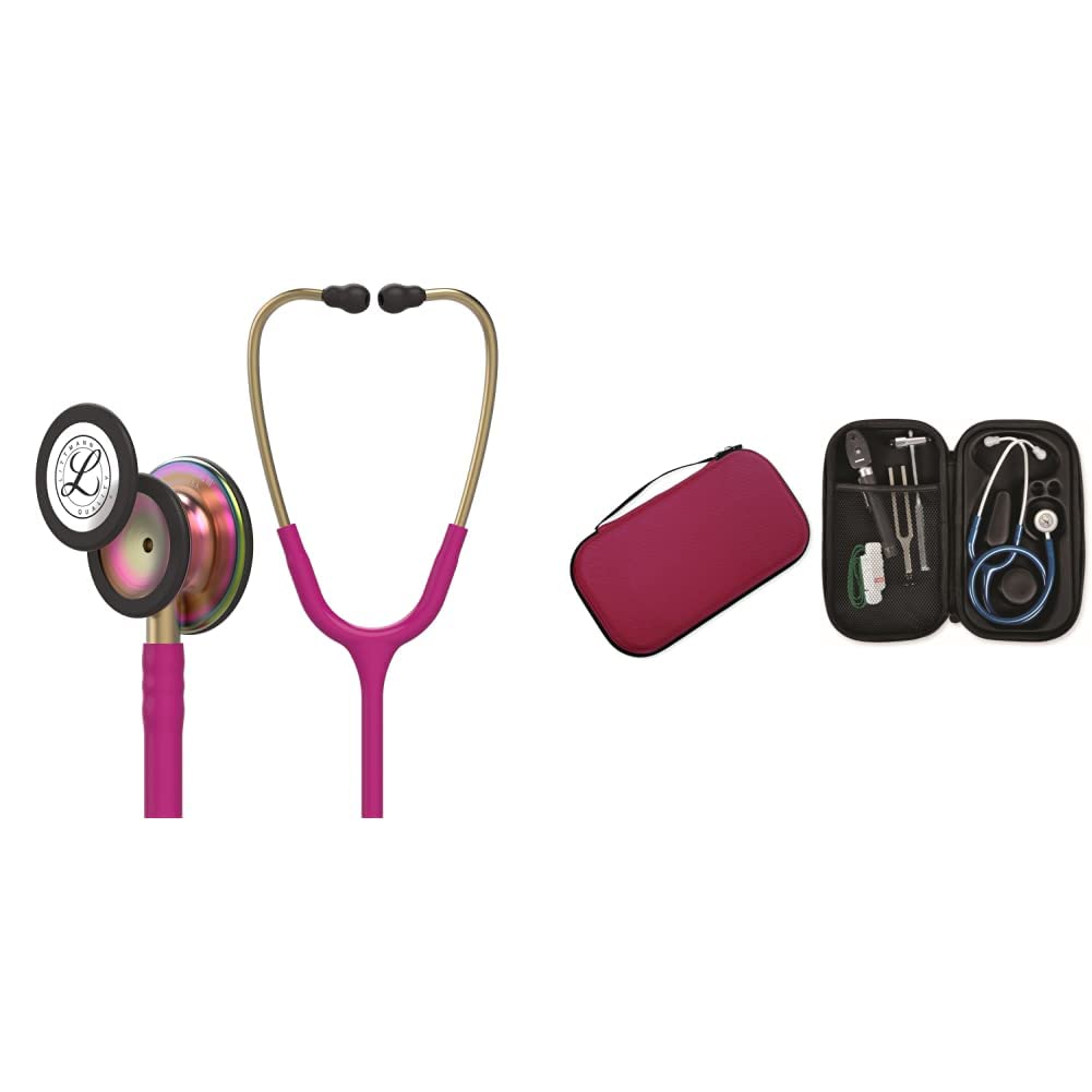 3M Littmann Stéthoscope de Surveillance Classic III, Tubulure Framboise, Rainbow Edition, 69 cm, 5806 + GIMA ÉTUI CLASSIC pour stéthoscope - Bordeaux.